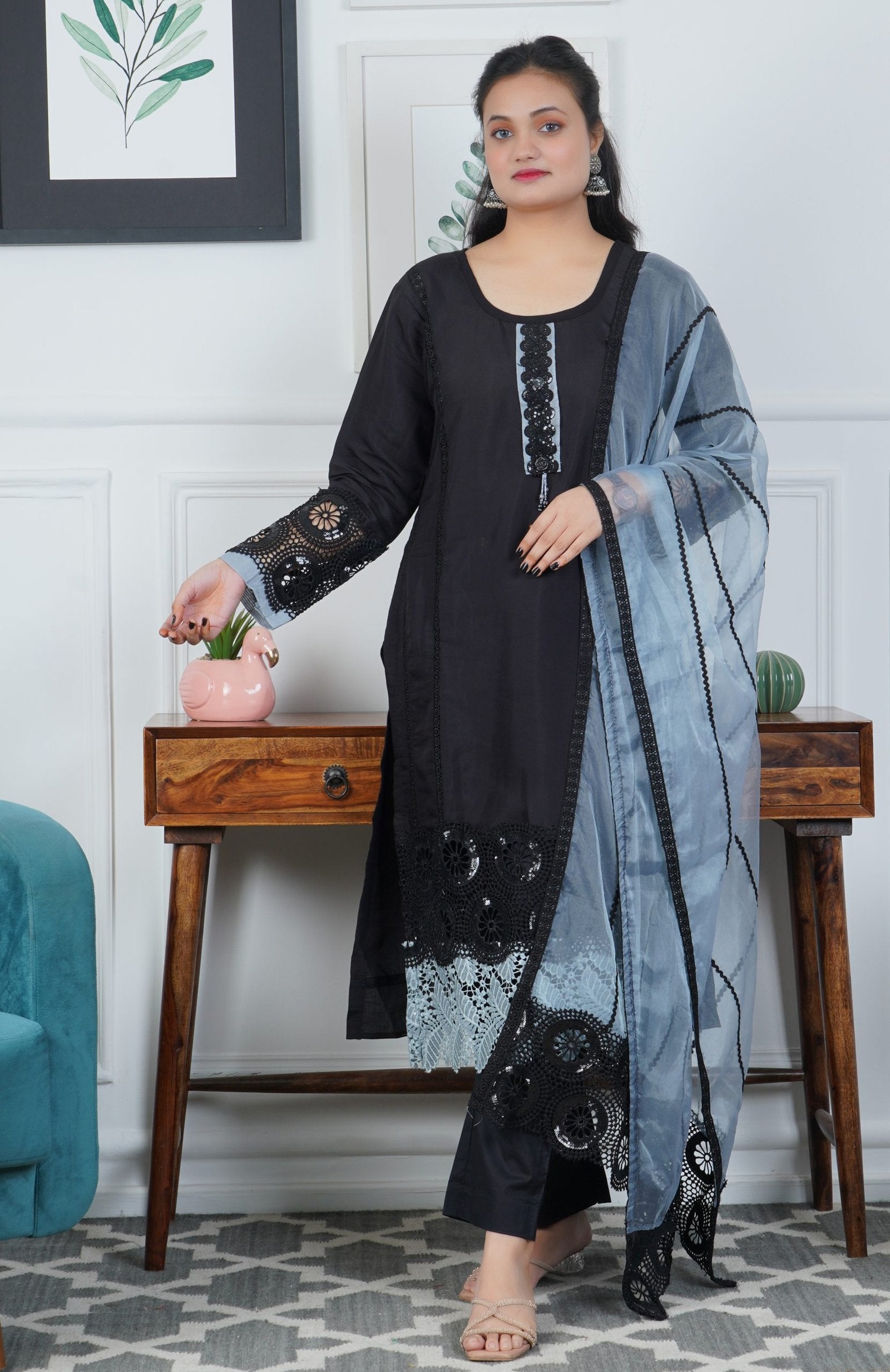 Black glaze cotton 3 piece dress