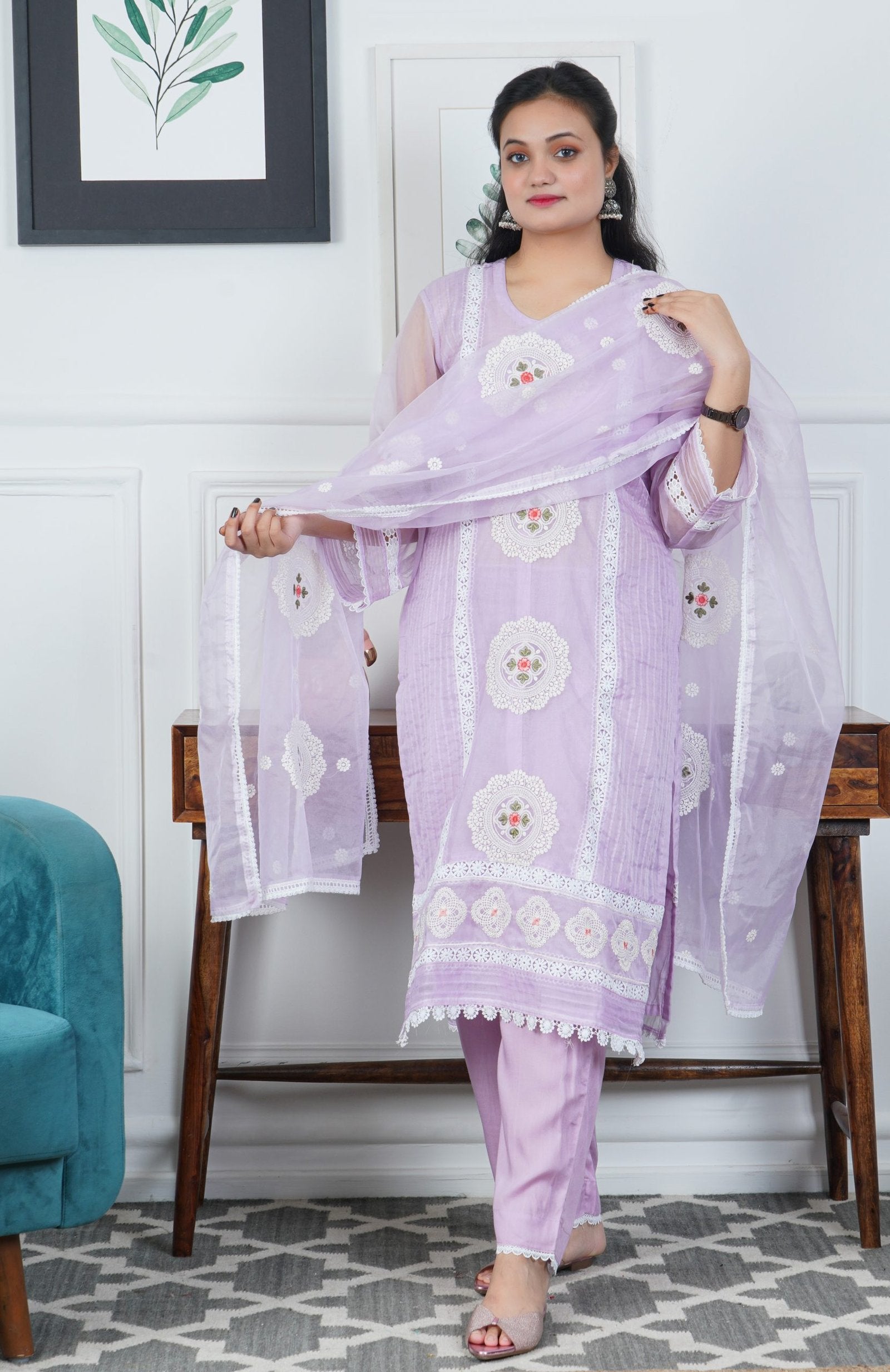 Lilac Pure organza 3 piece dress