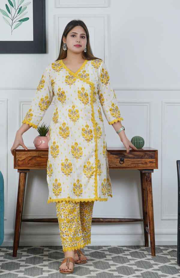 Floral Jaipuri Printed Cotton Kurta with Trouser