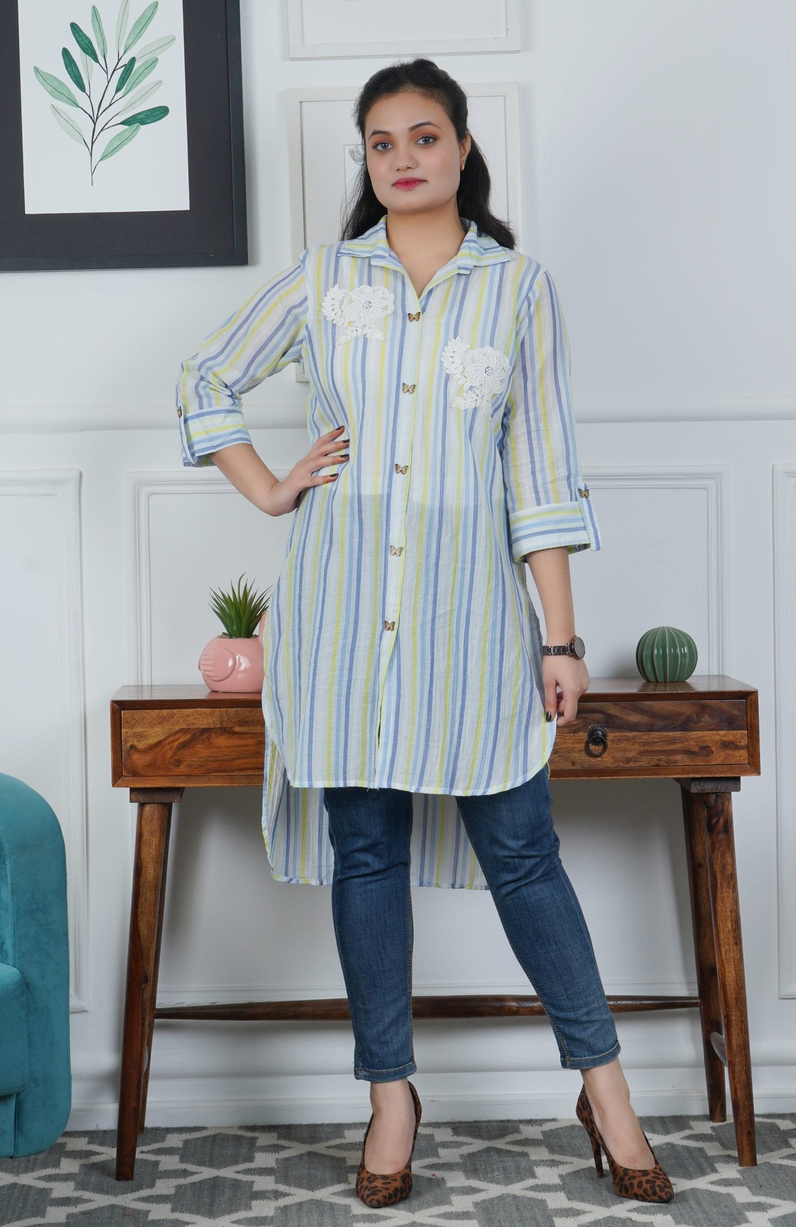 Blue Pure Cotton Linen Kurta