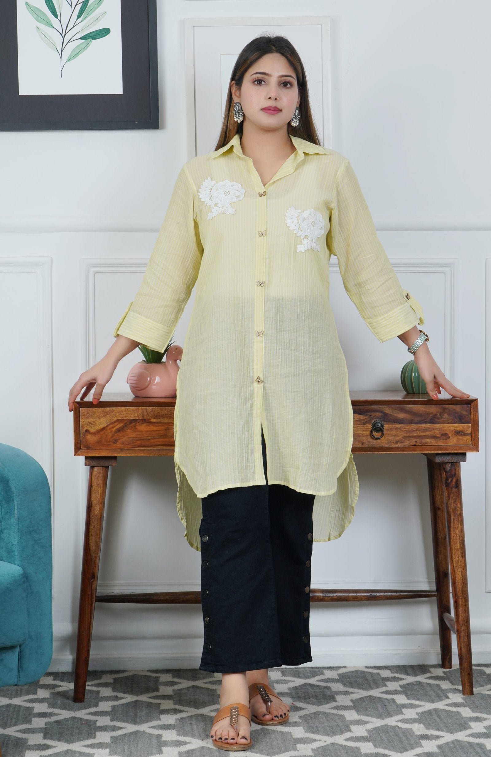 Yellow pure Cotton linen shirt