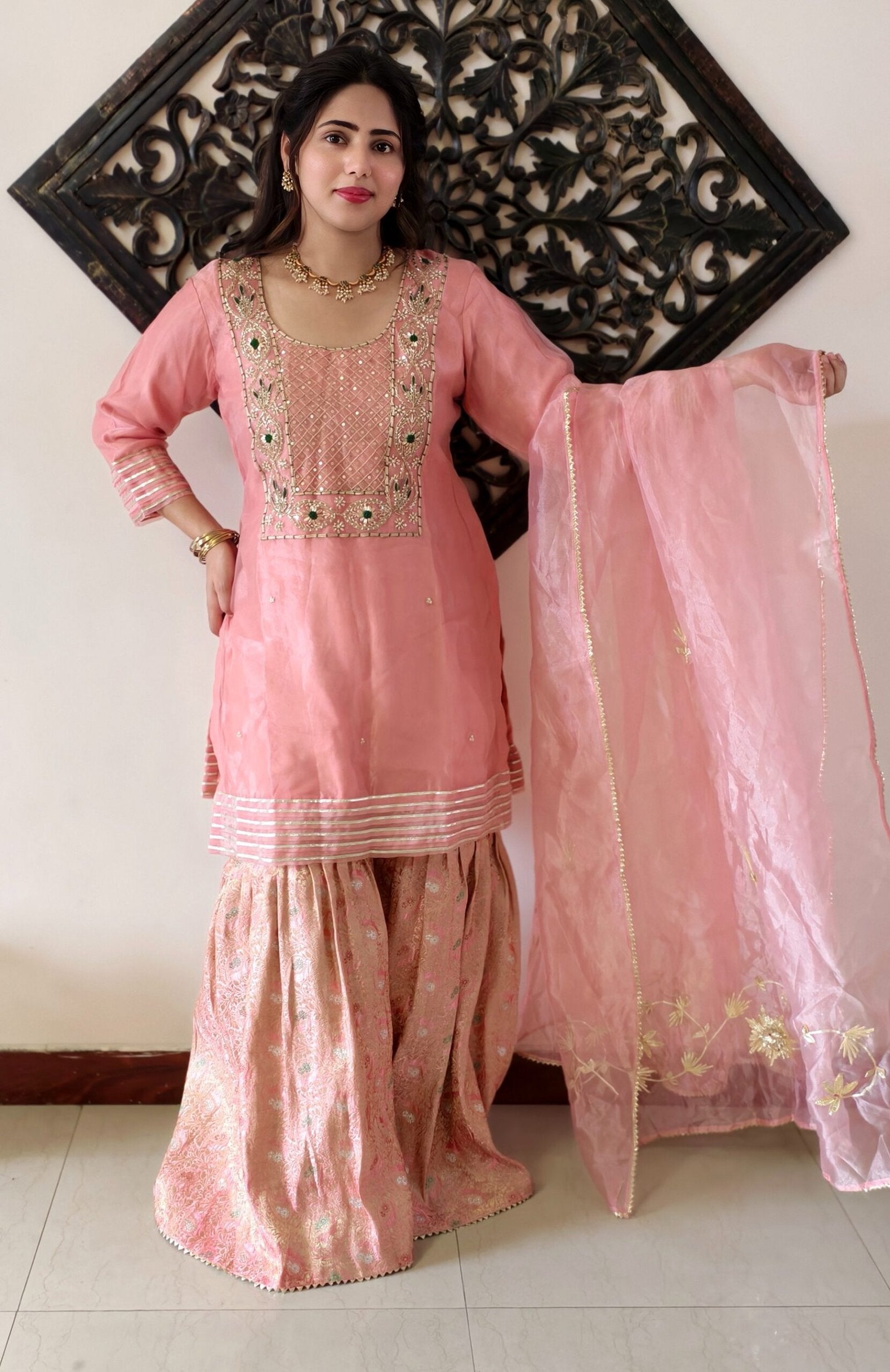 Peach Pink Premium Gharara Dress
