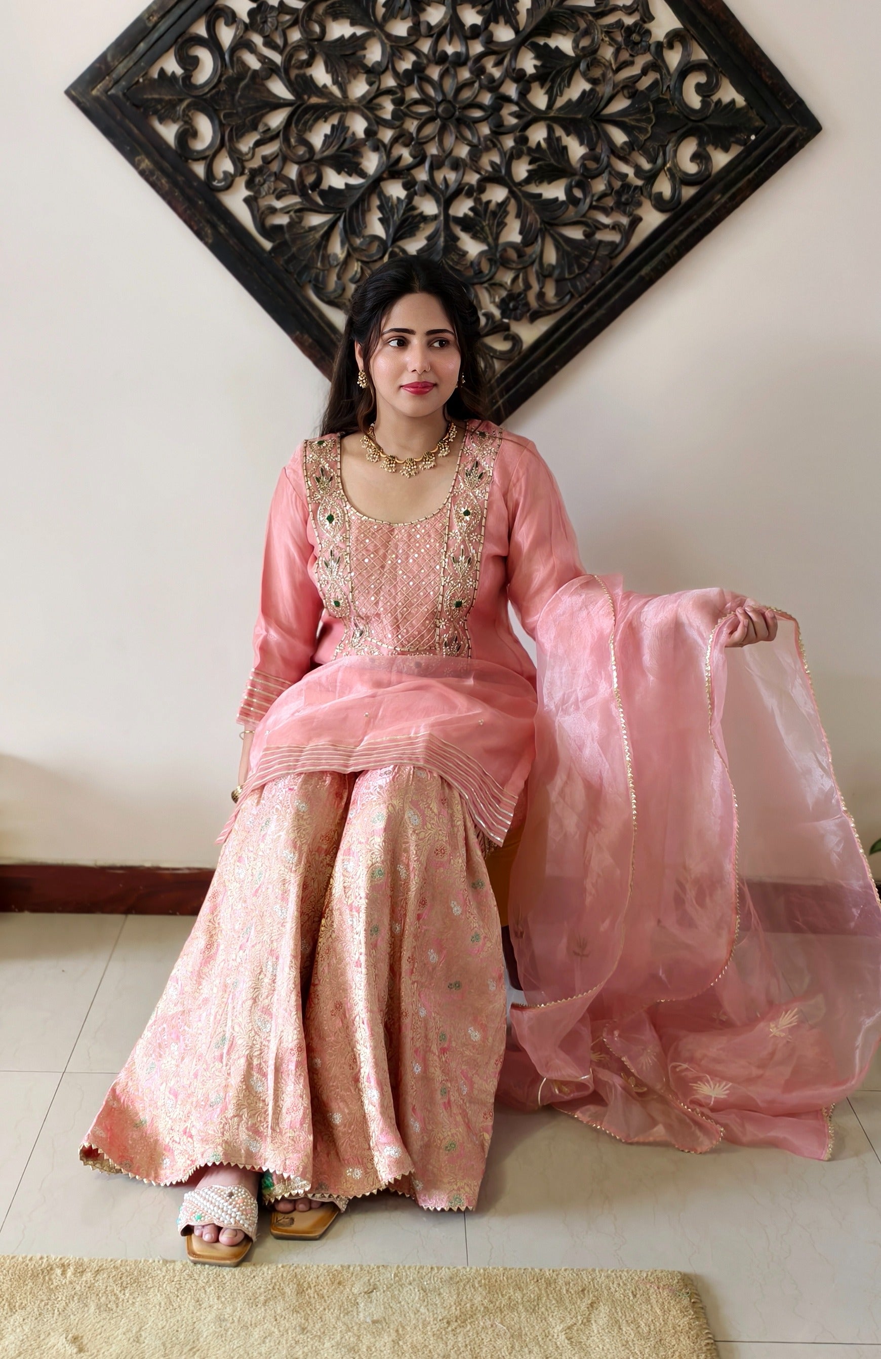 Peach Pink Premium Gharara Dress