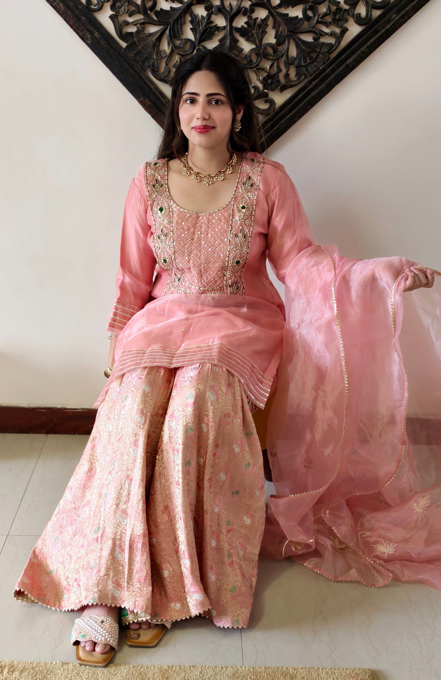Peach Pink Premium Gharara Dress