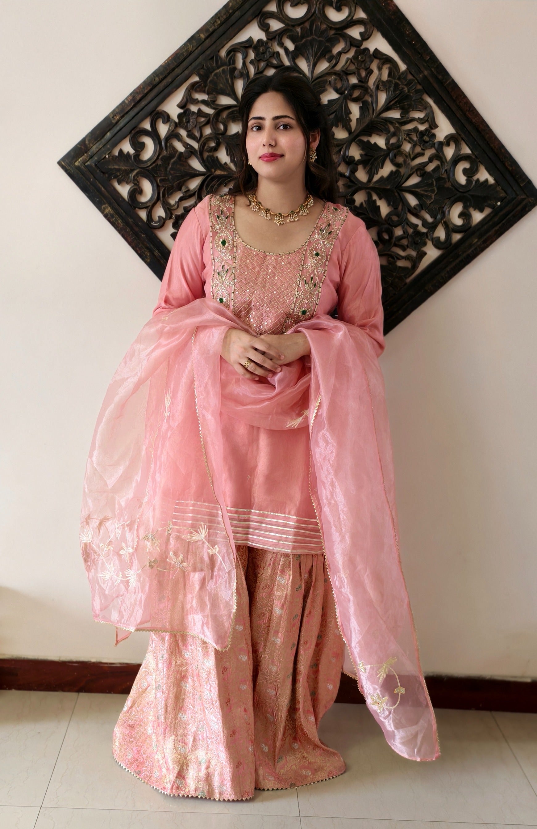 Peach Pink Premium Gharara Dress
