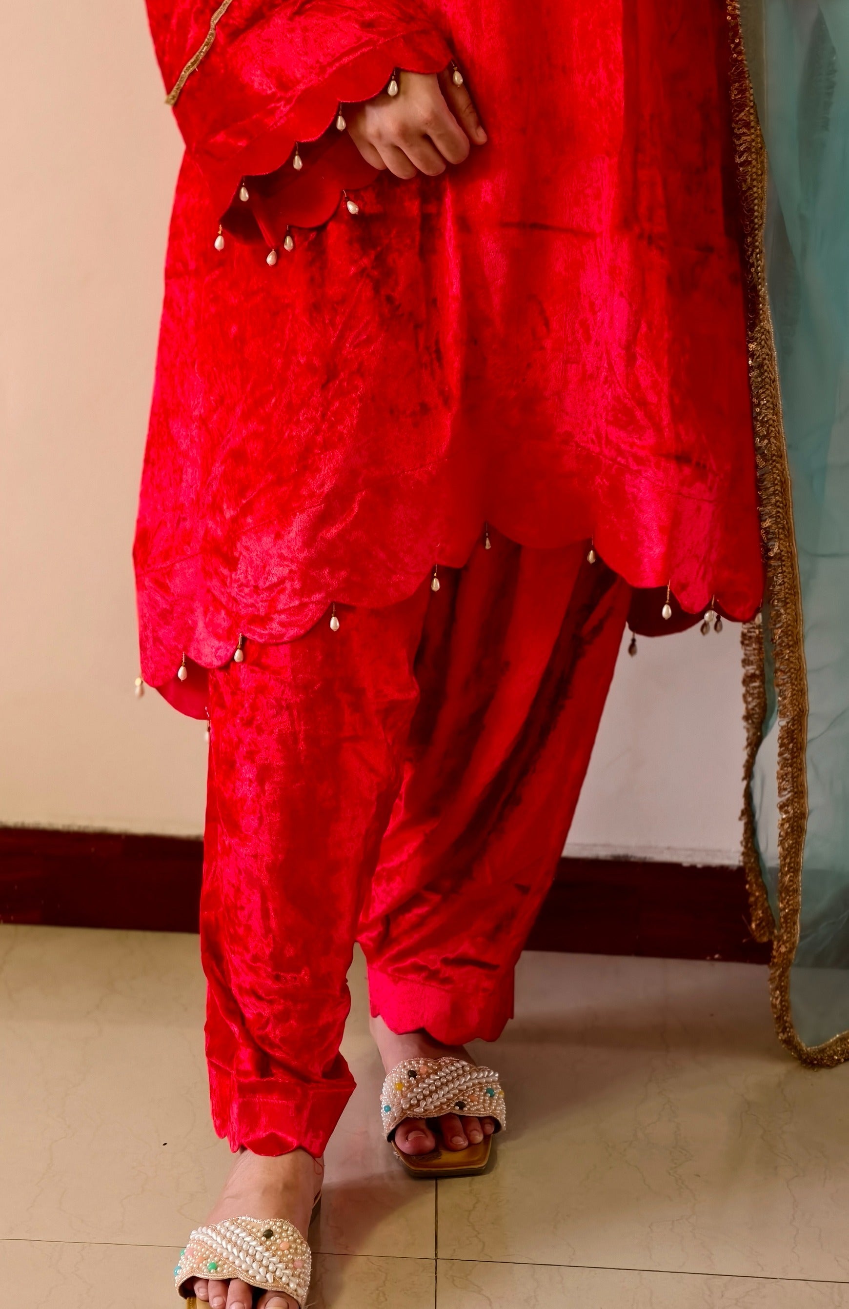 Red Velvet Pure Makhmal Premium Designer Dress