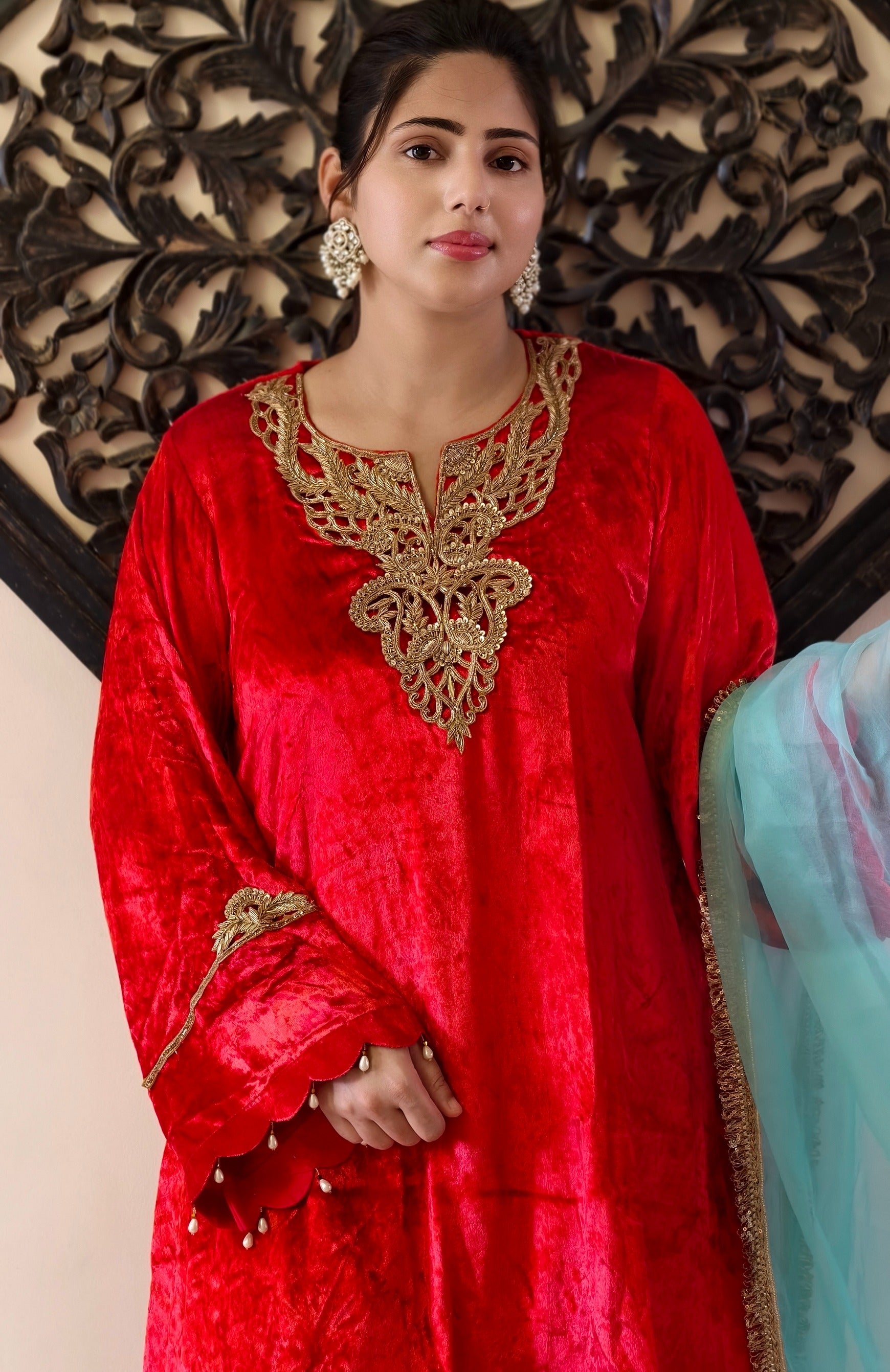 Red Velvet Pure Makhmal Premium Designer Dress