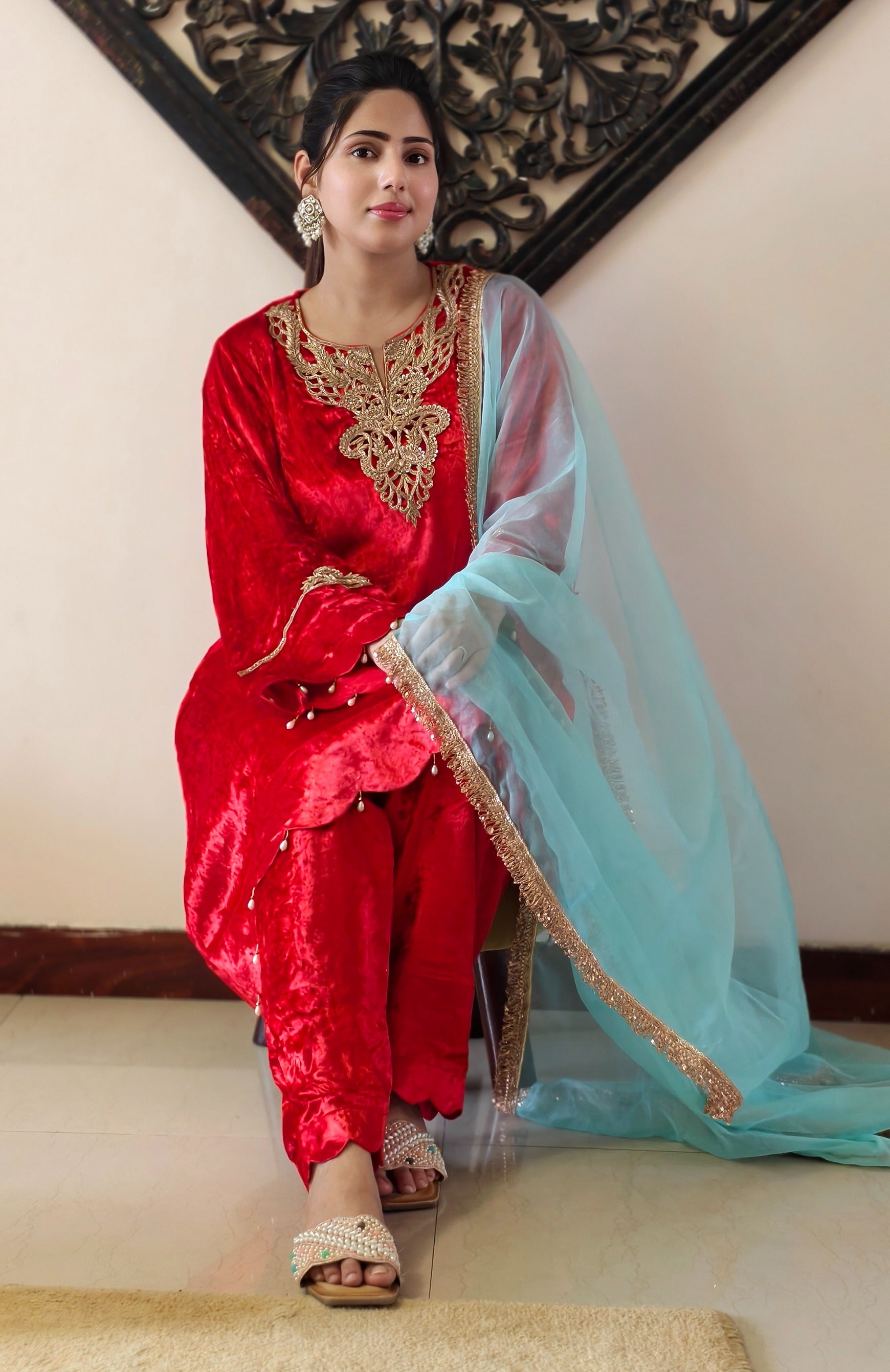 Red Velvet Pure Makhmal Premium Designer Dress