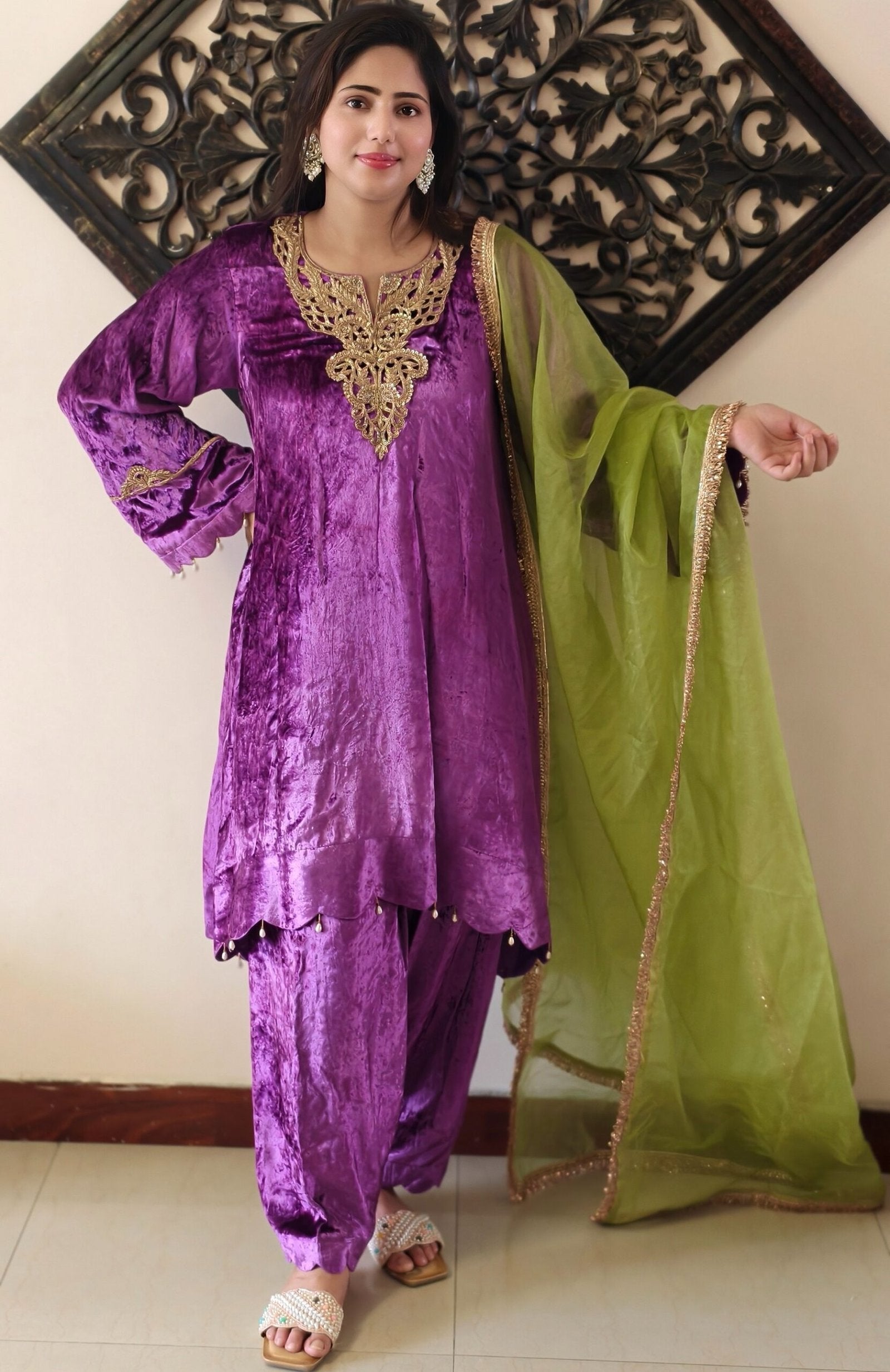 Purple Velvet Pure Makhmal Premium Designer Dress