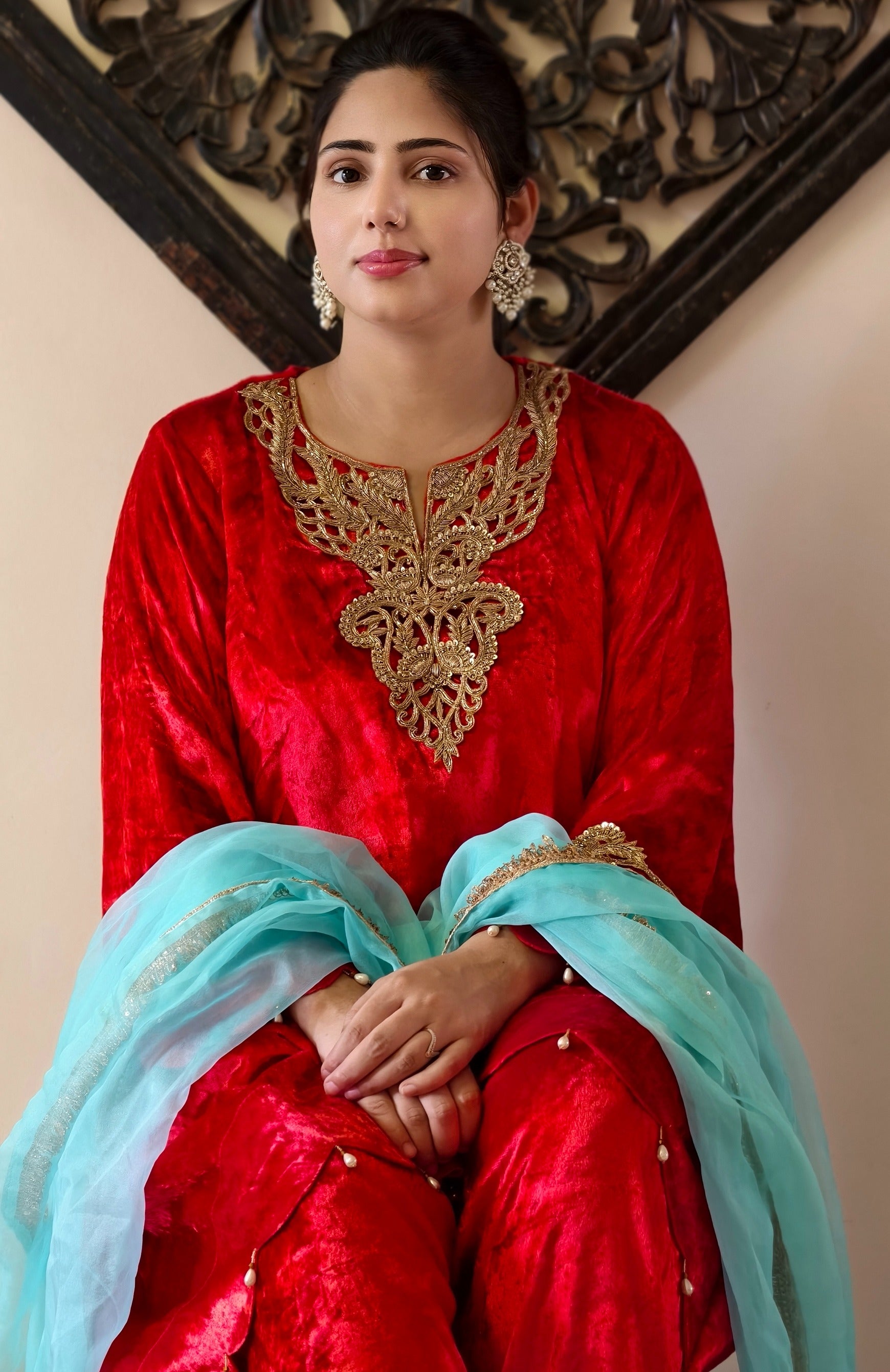 Red Velvet Pure Makhmal Premium Designer Dress