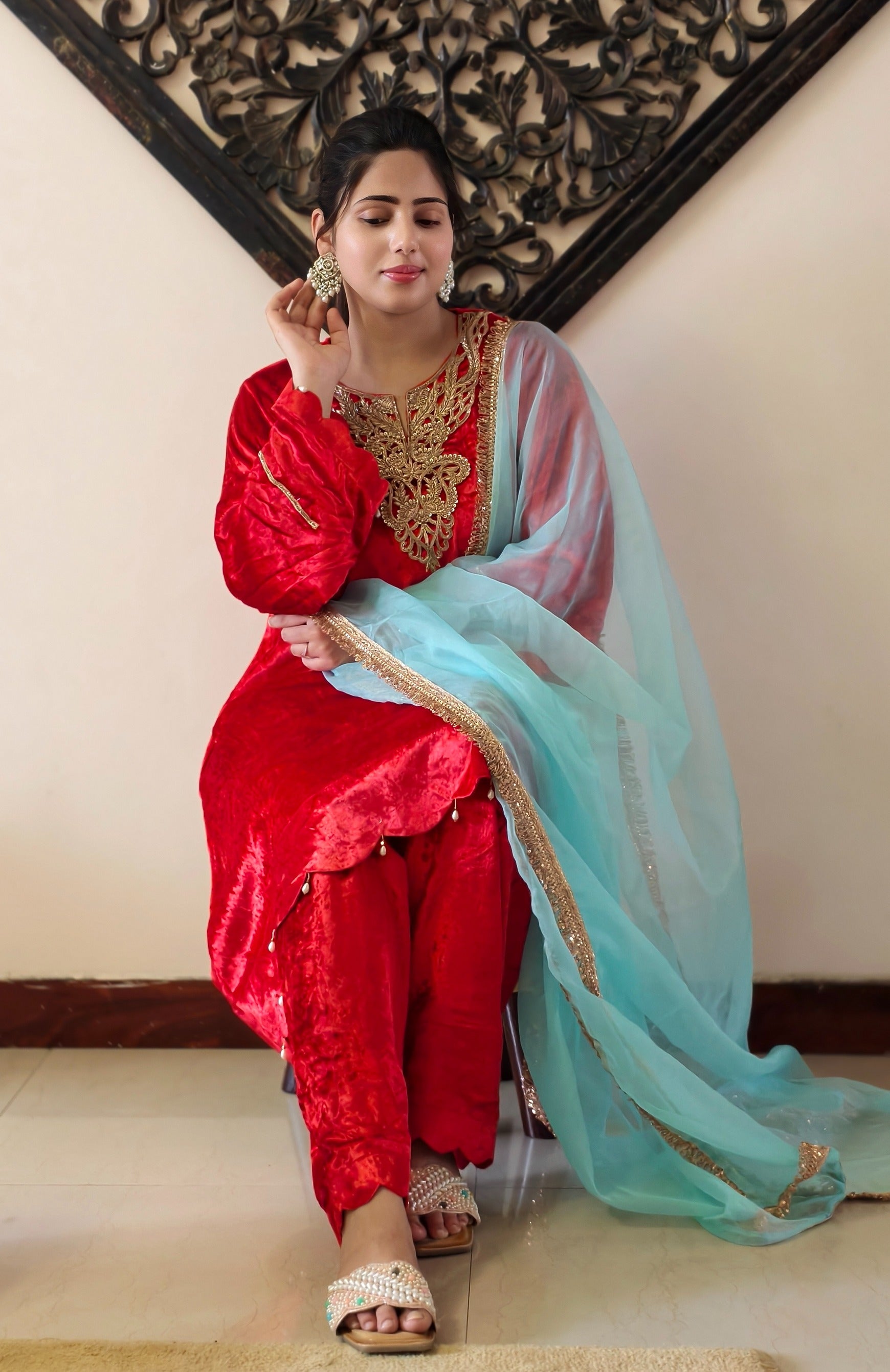 Red Velvet Pure Makhmal Premium Designer Dress