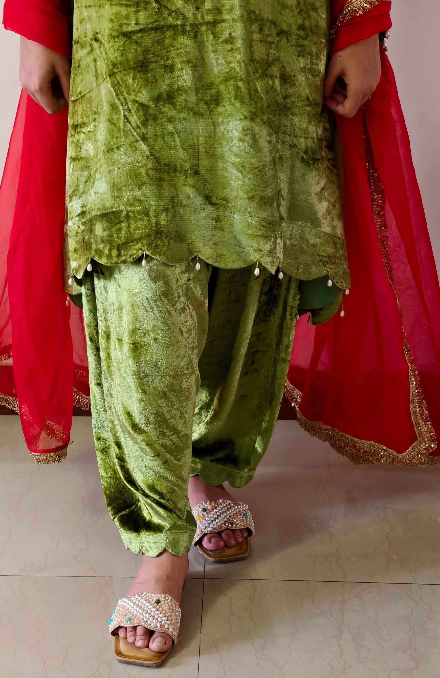 Green Velvet Pure Makhmal Premium Designer Dress
