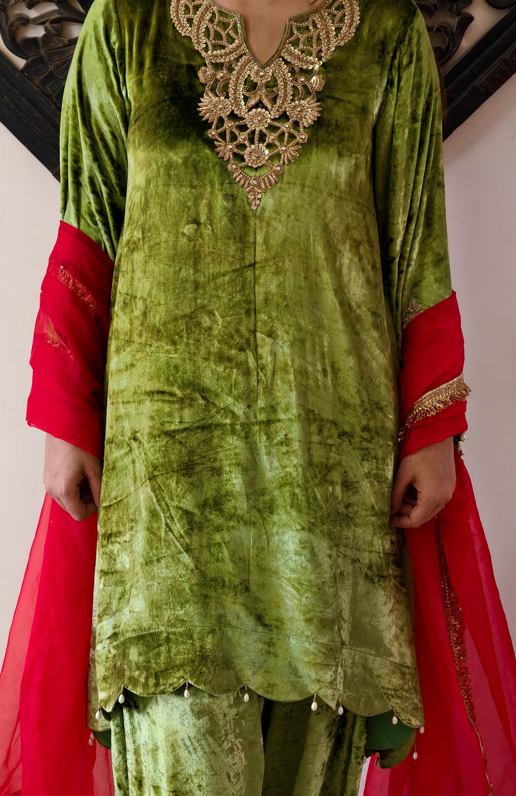 Green Velvet Pure Makhmal Premium Designer Dress
