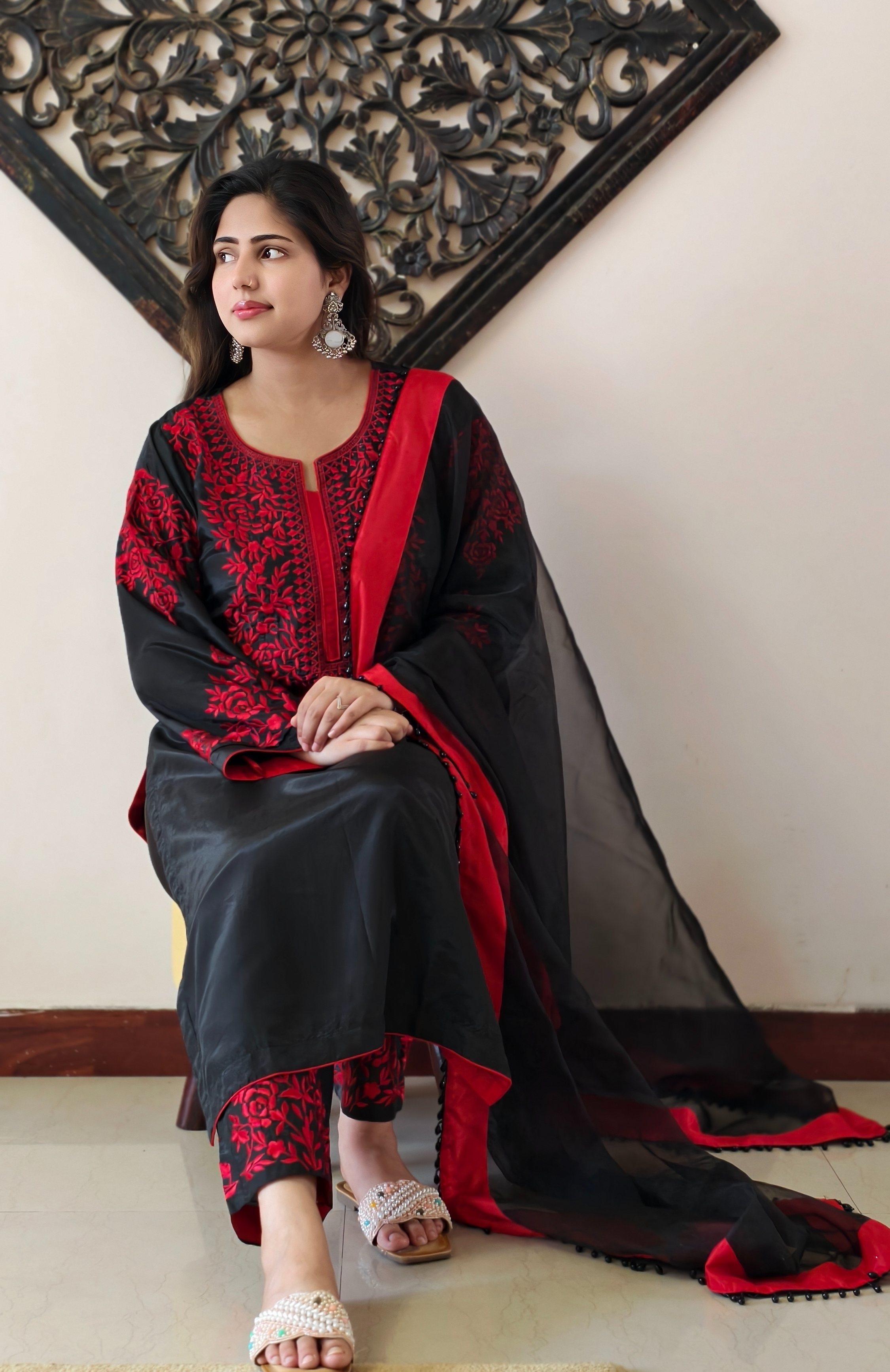 Black and Red Embroidered Premium Suit