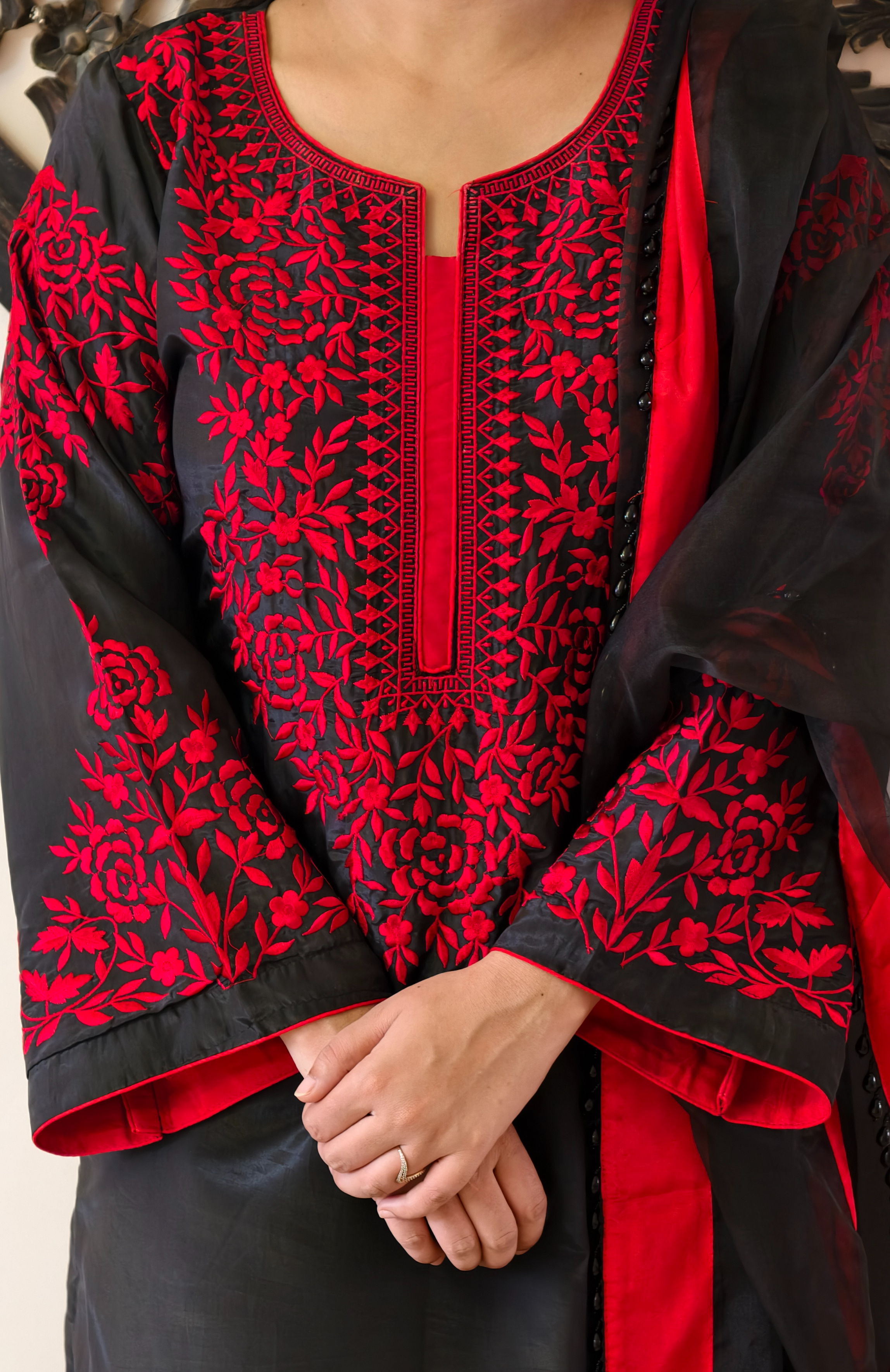 Black and Red Embroidered Premium Suit