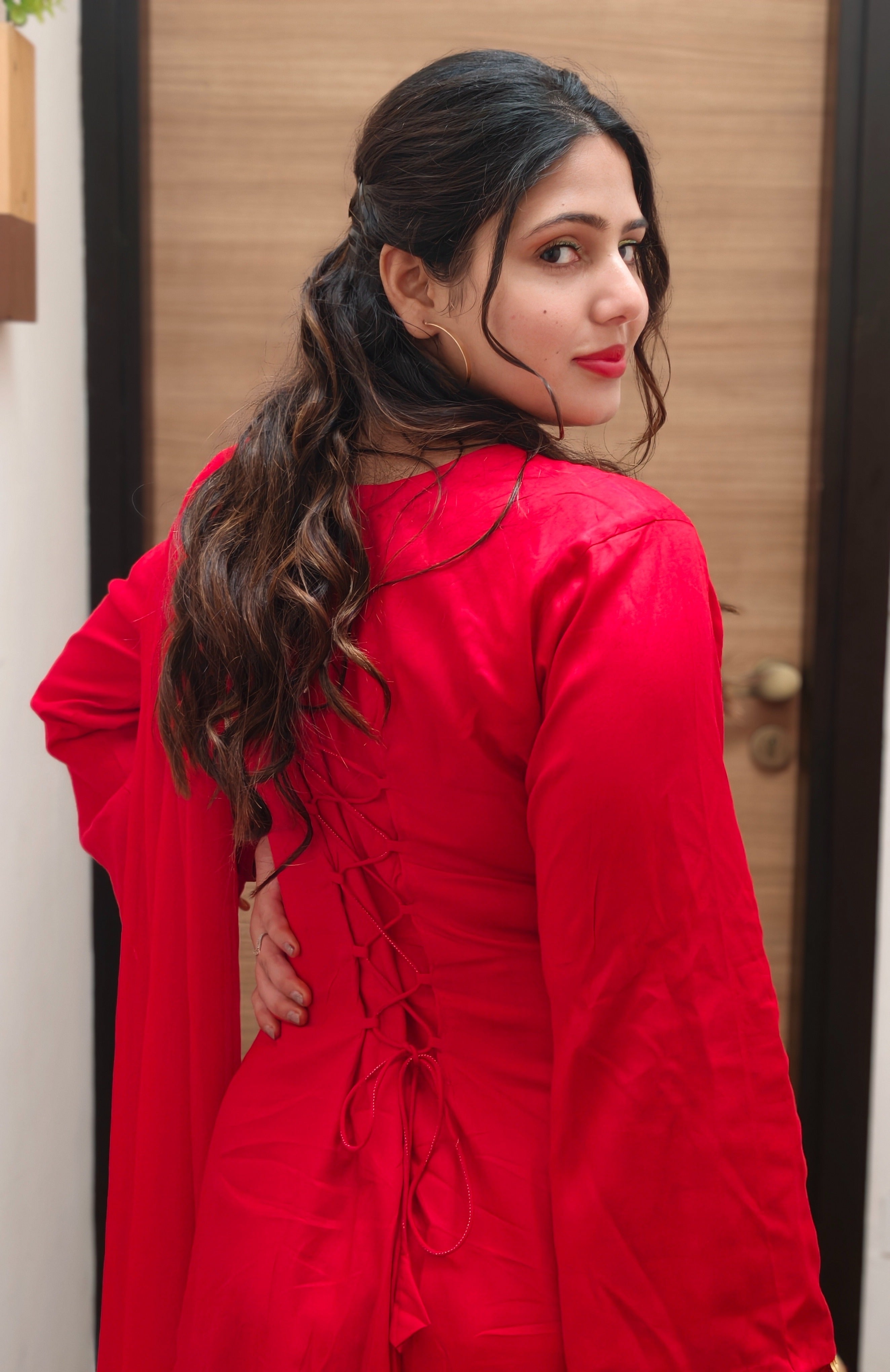 Red and Yellow Cotton Farshi Salwar Set
