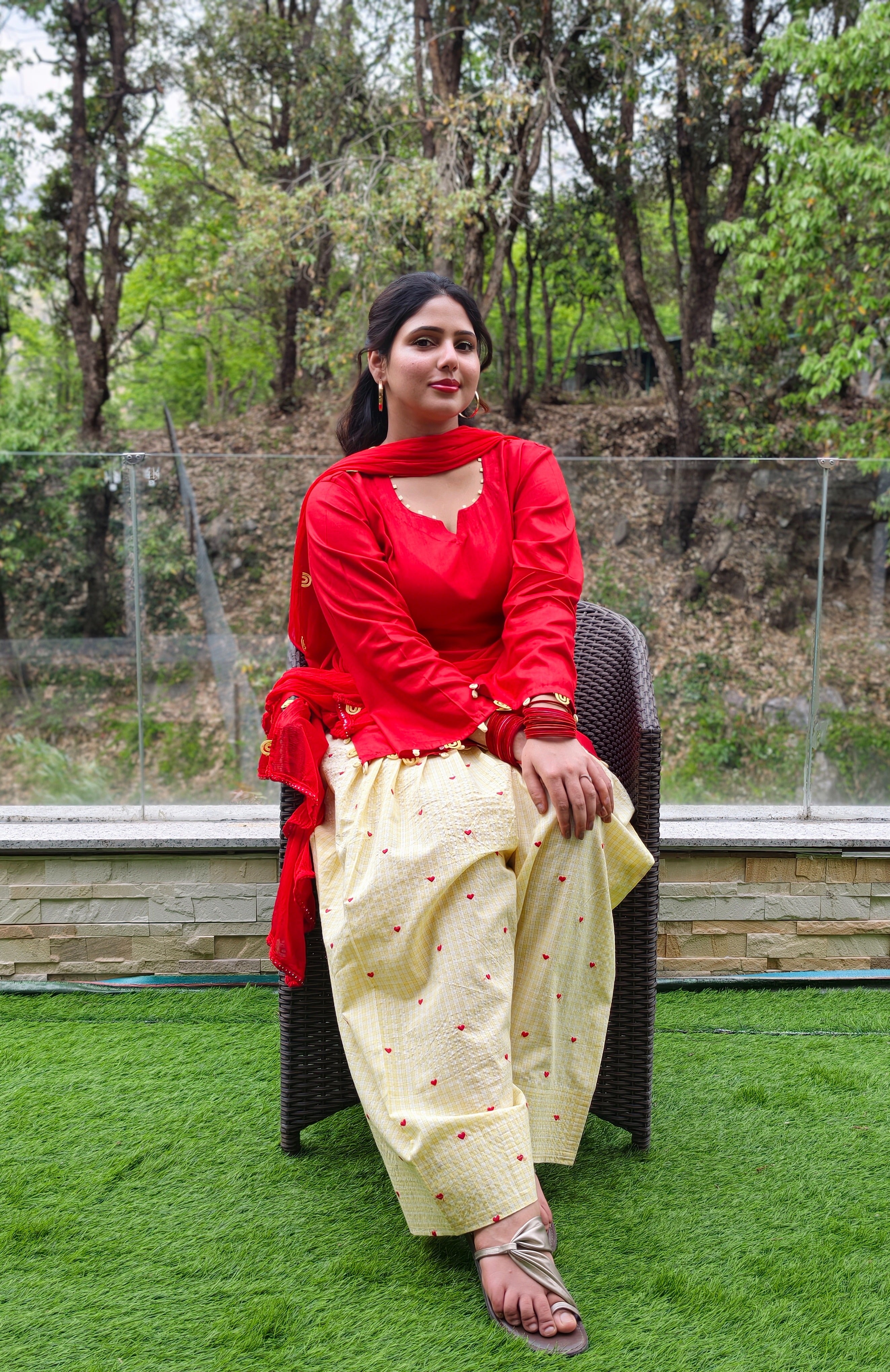 Red and Yellow Cotton Farshi Salwar Set