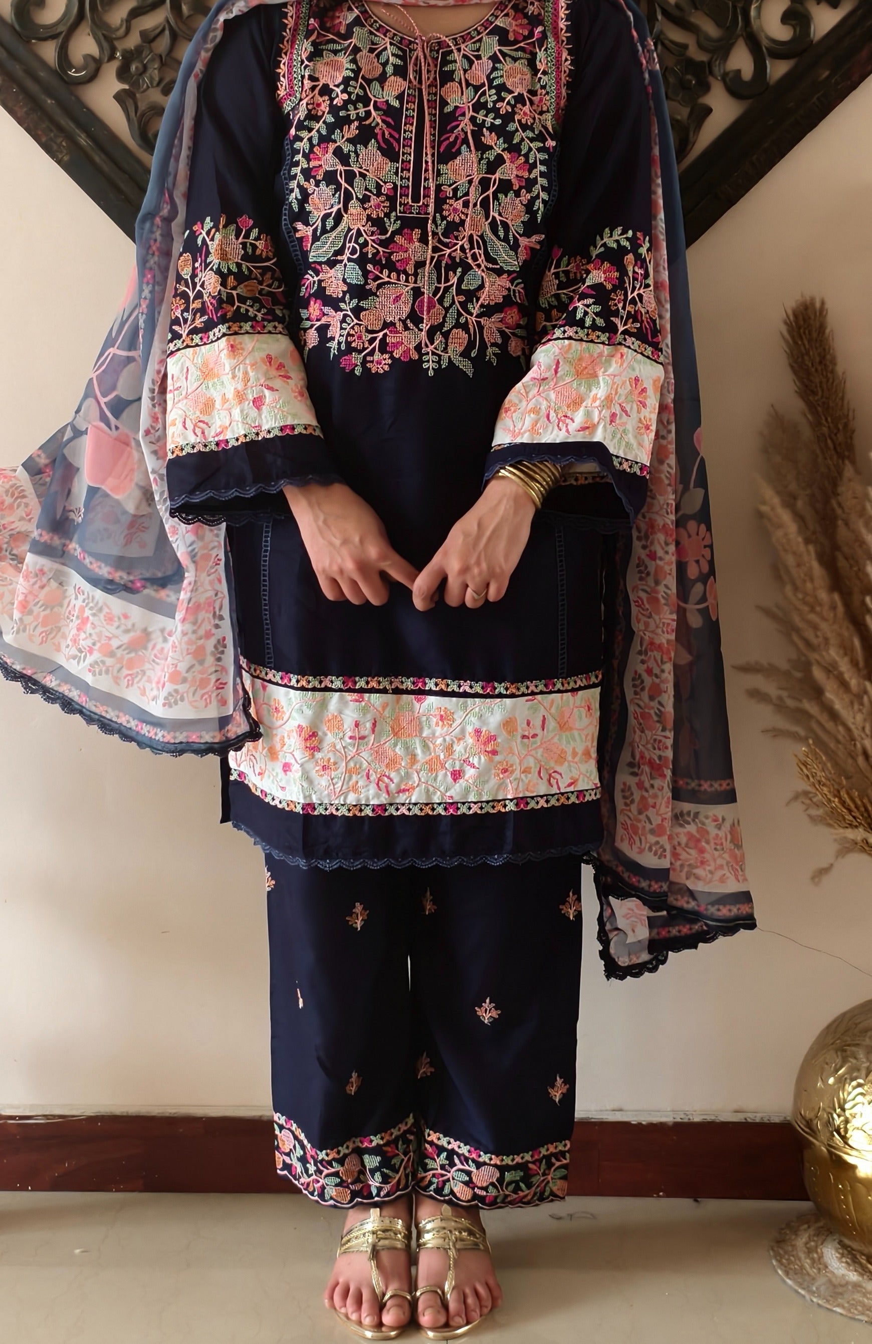 Midnight Blue Lawn Embroidered Suit