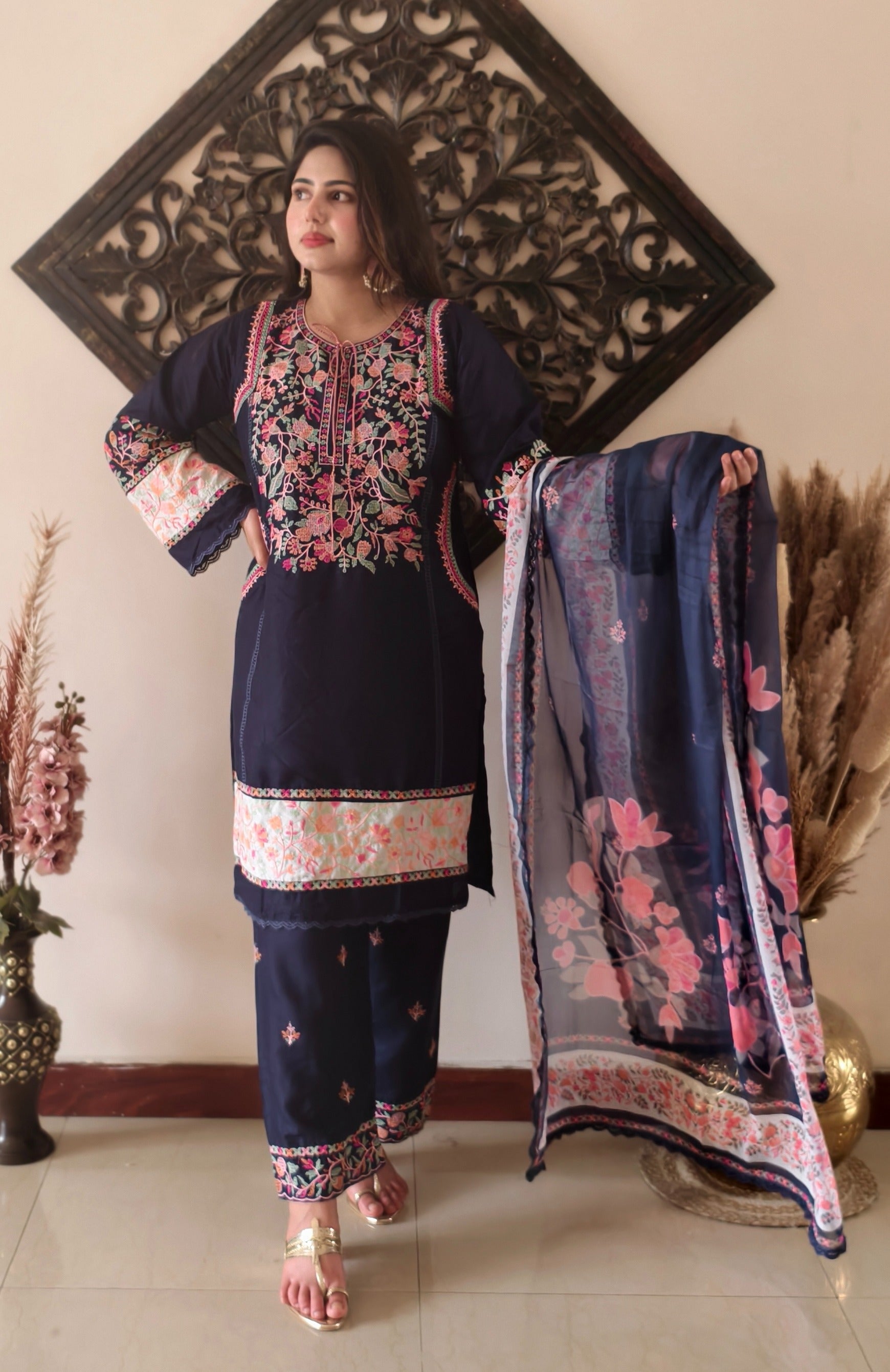 Midnight Blue Lawn Embroidered Suit