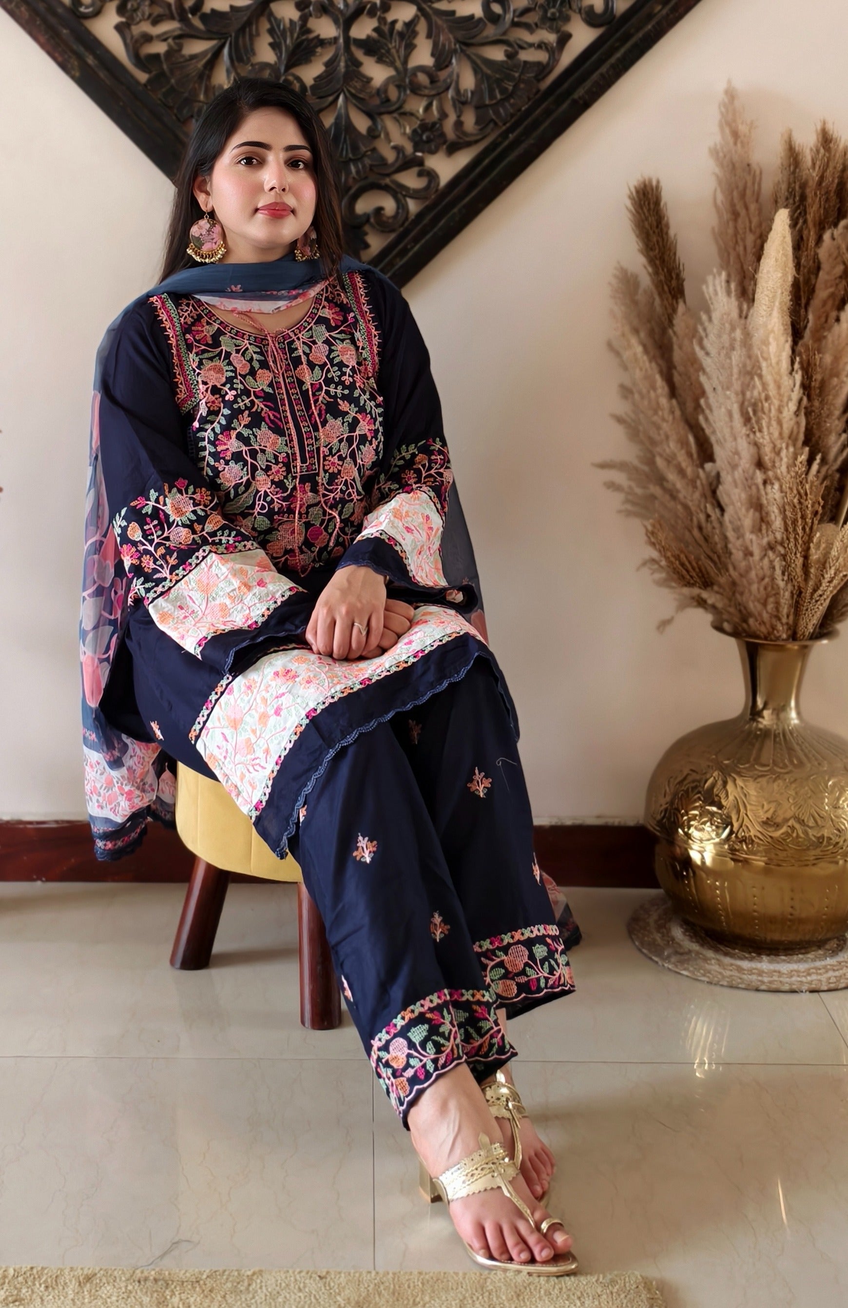 Midnight Blue Lawn Embroidered Suit