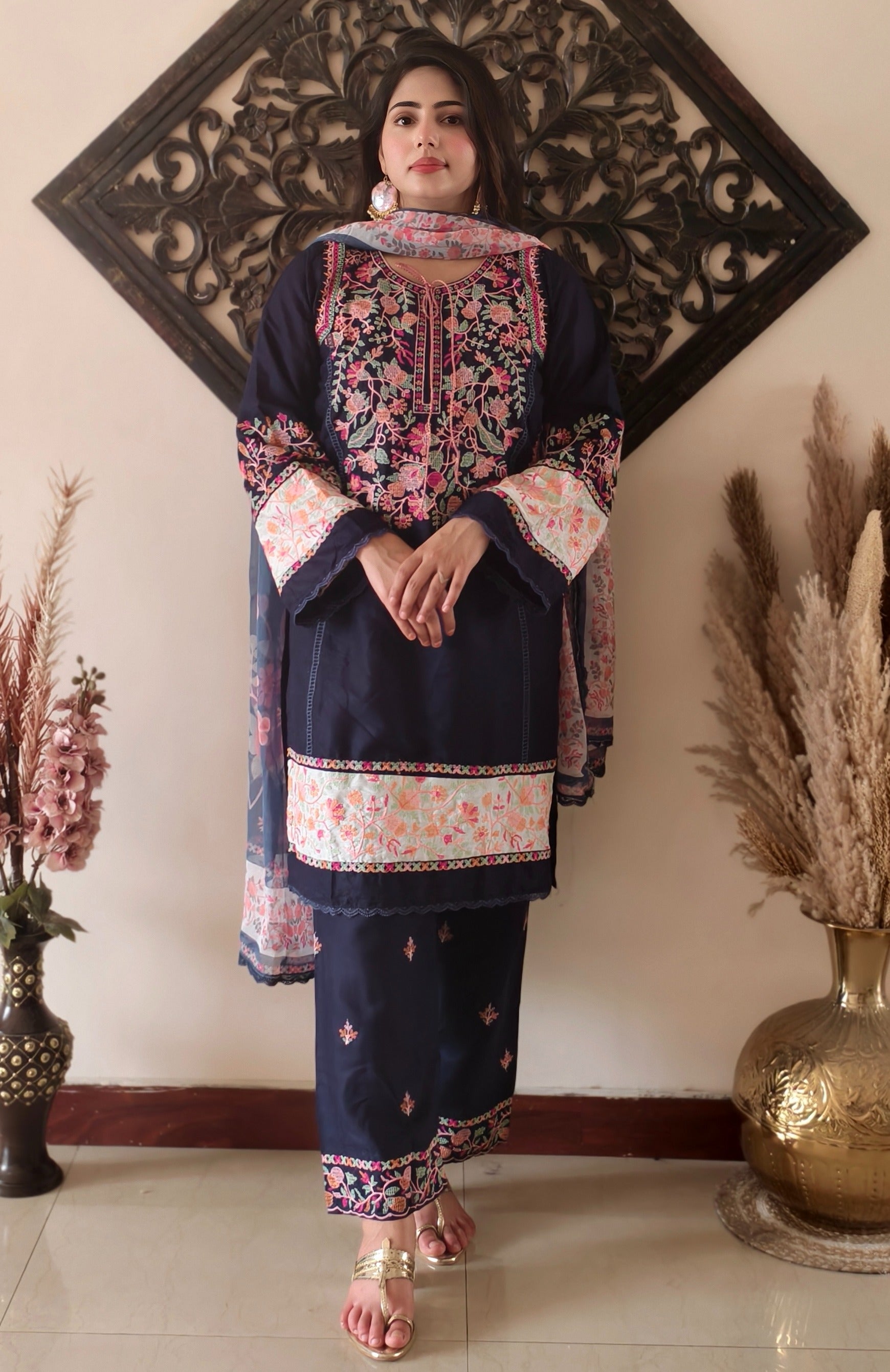 Midnight Blue Lawn Embroidered Suit