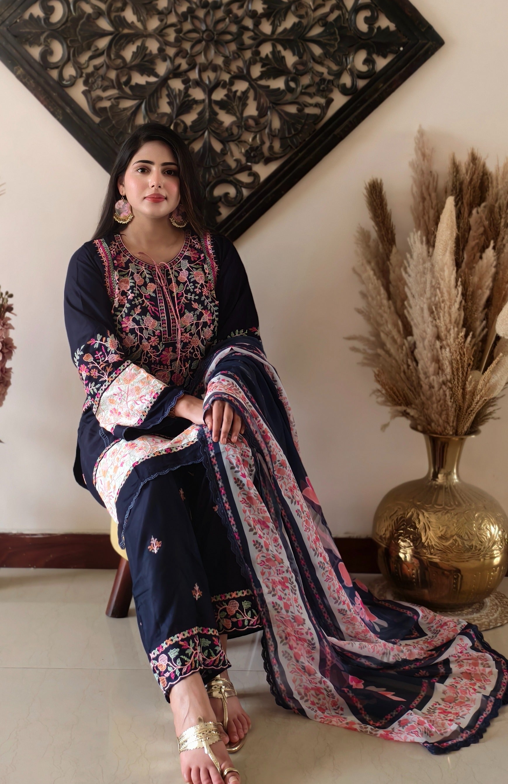 Midnight Blue Lawn Embroidered Suit