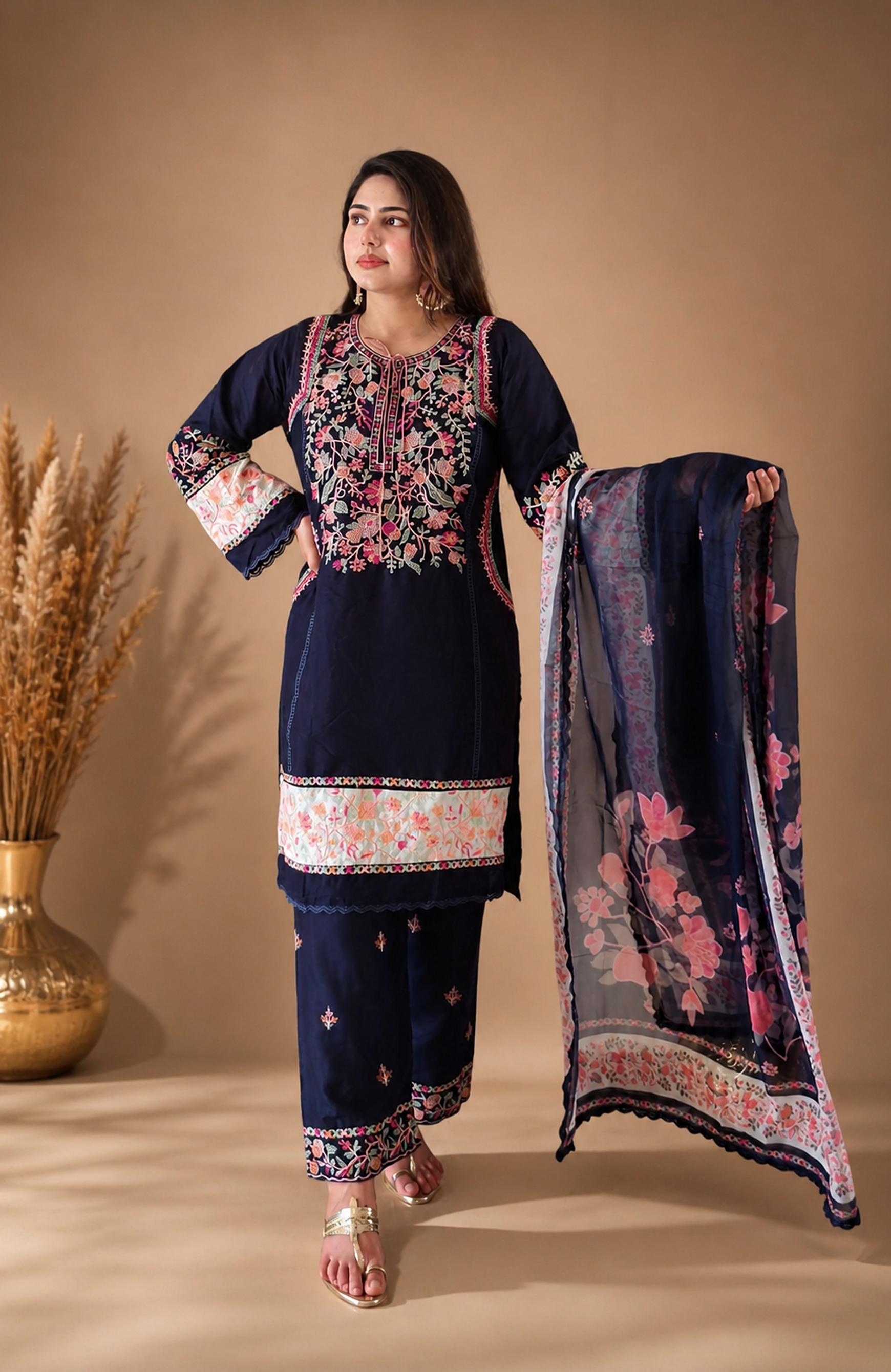 Midnight Blue Lawn Embroidered Suit