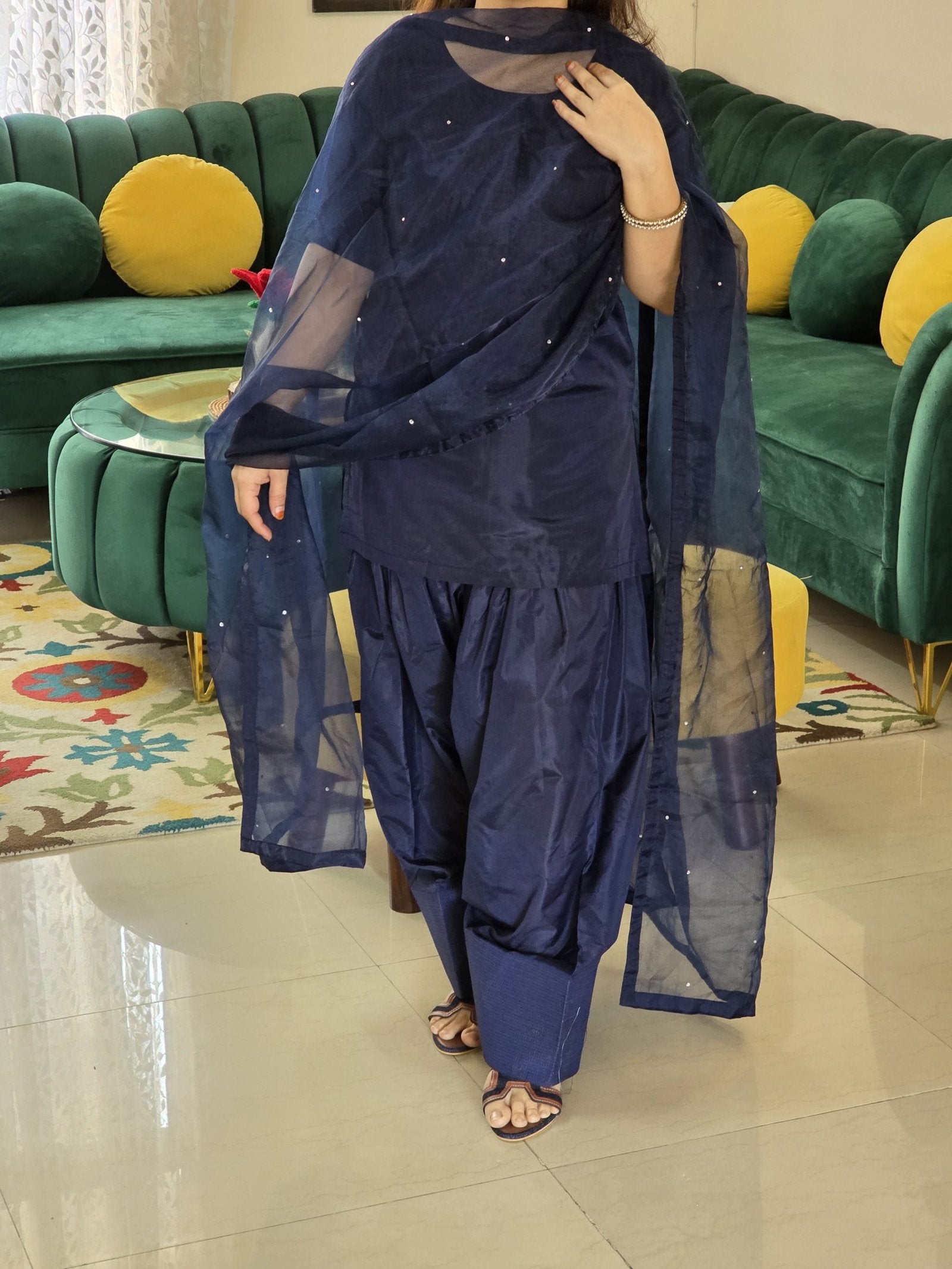 Raw Silk Blue Farshi Salwar Suit – Only Made on Demand