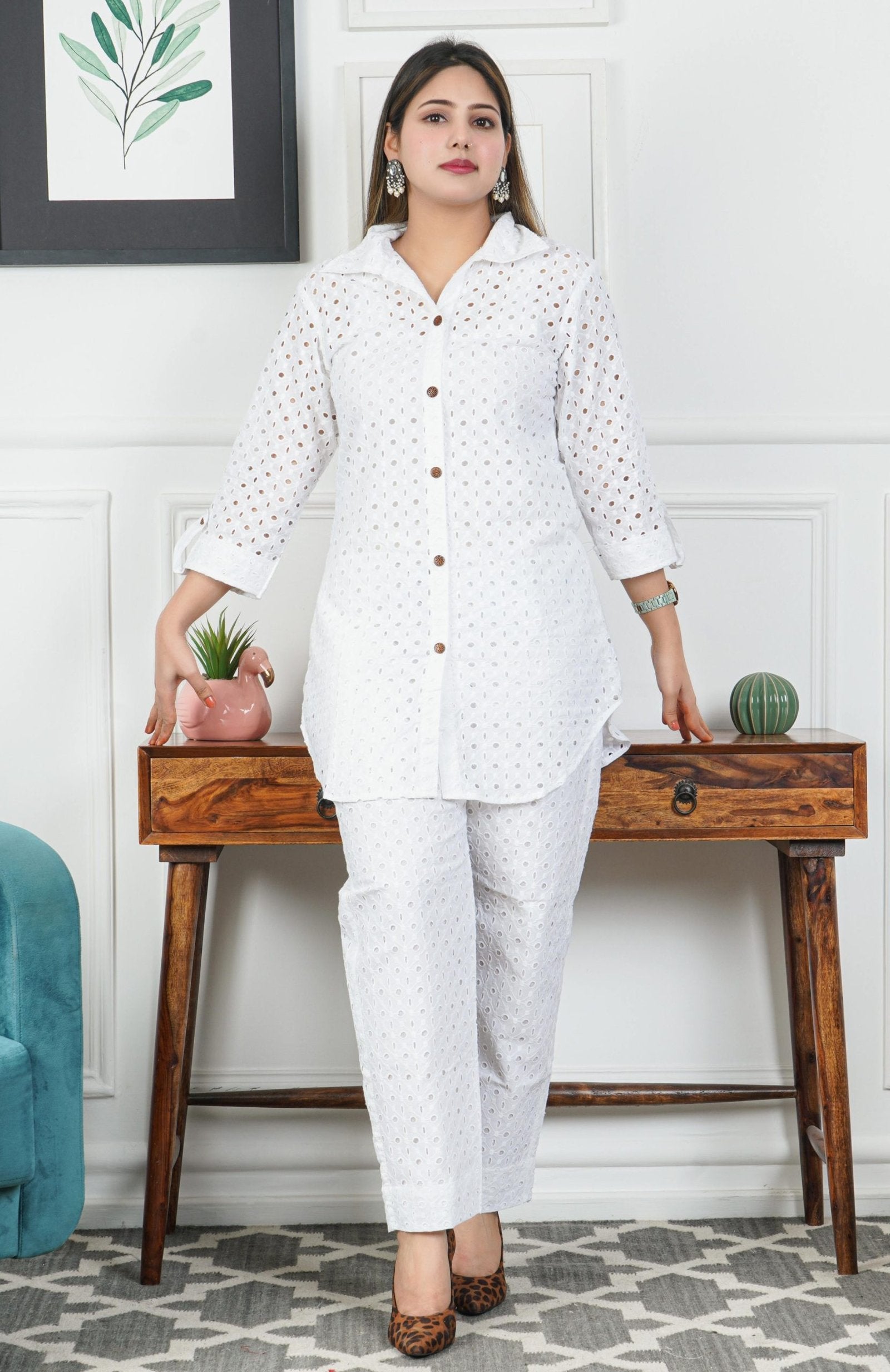 White hakooba cotton coord set