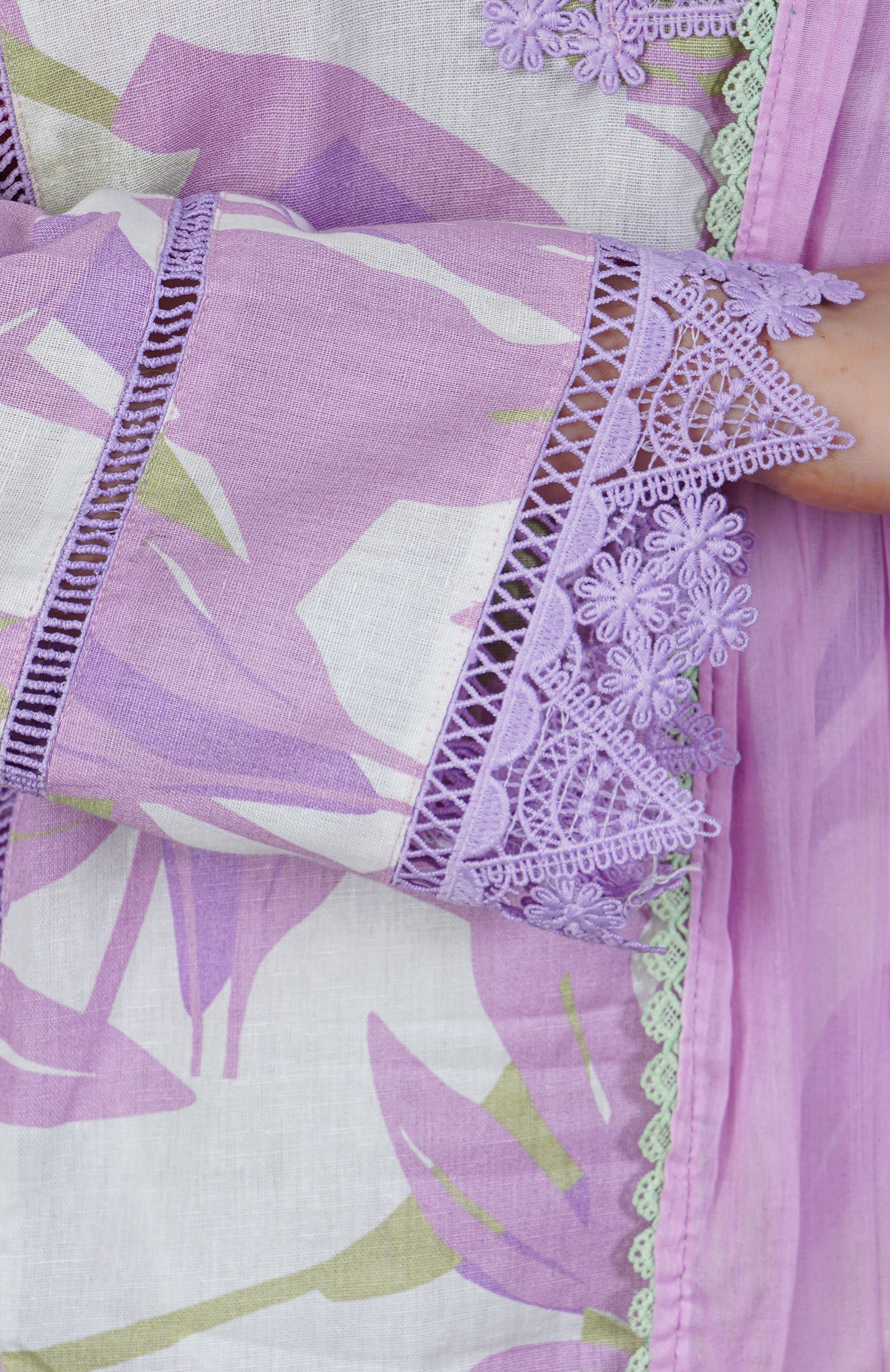 Lilac Floral Printed Cotton 3 piece dress