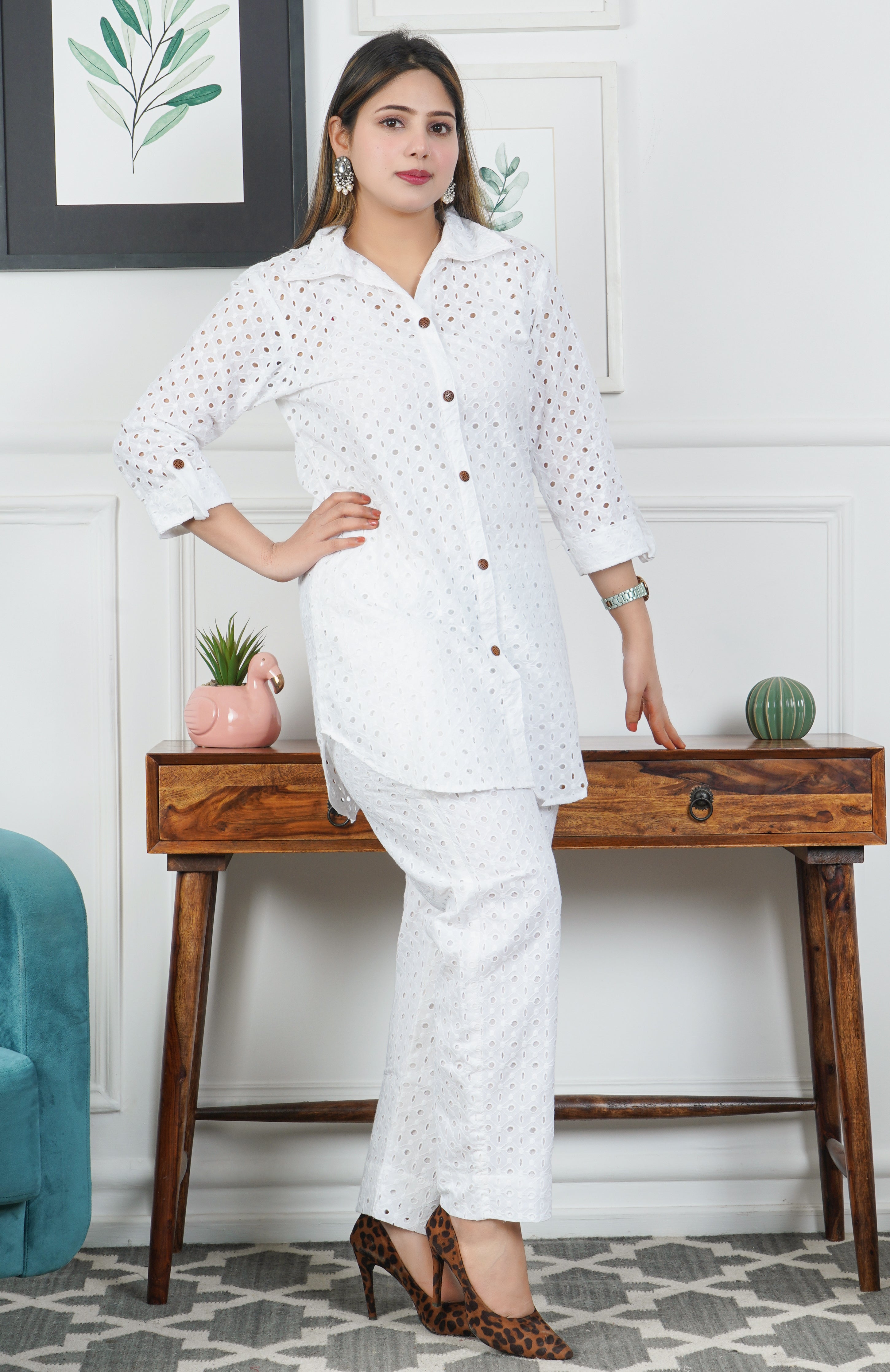 White hakooba cotton coord set