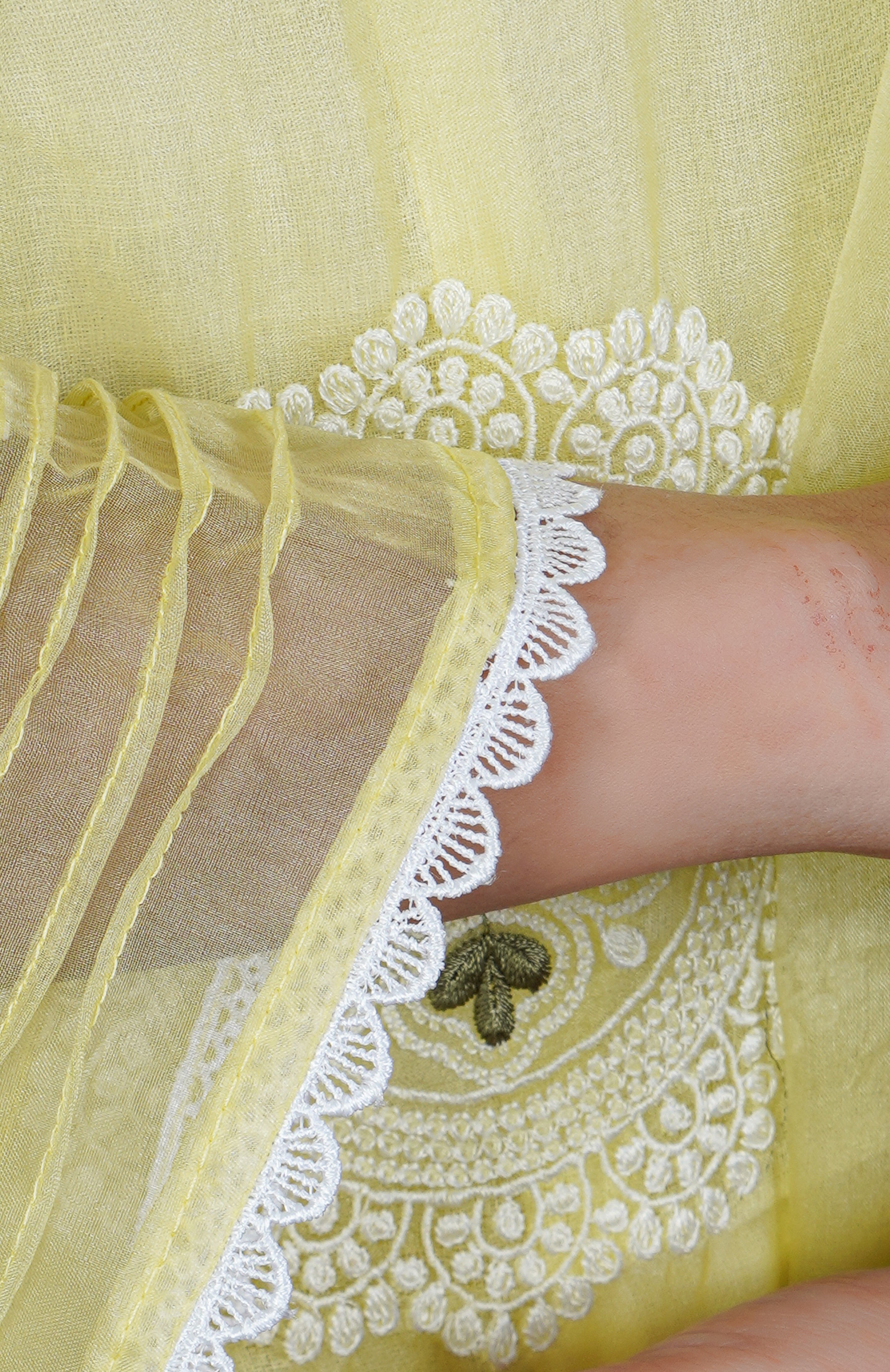 Soft Organza Yellow Embroidered 3 piece dress