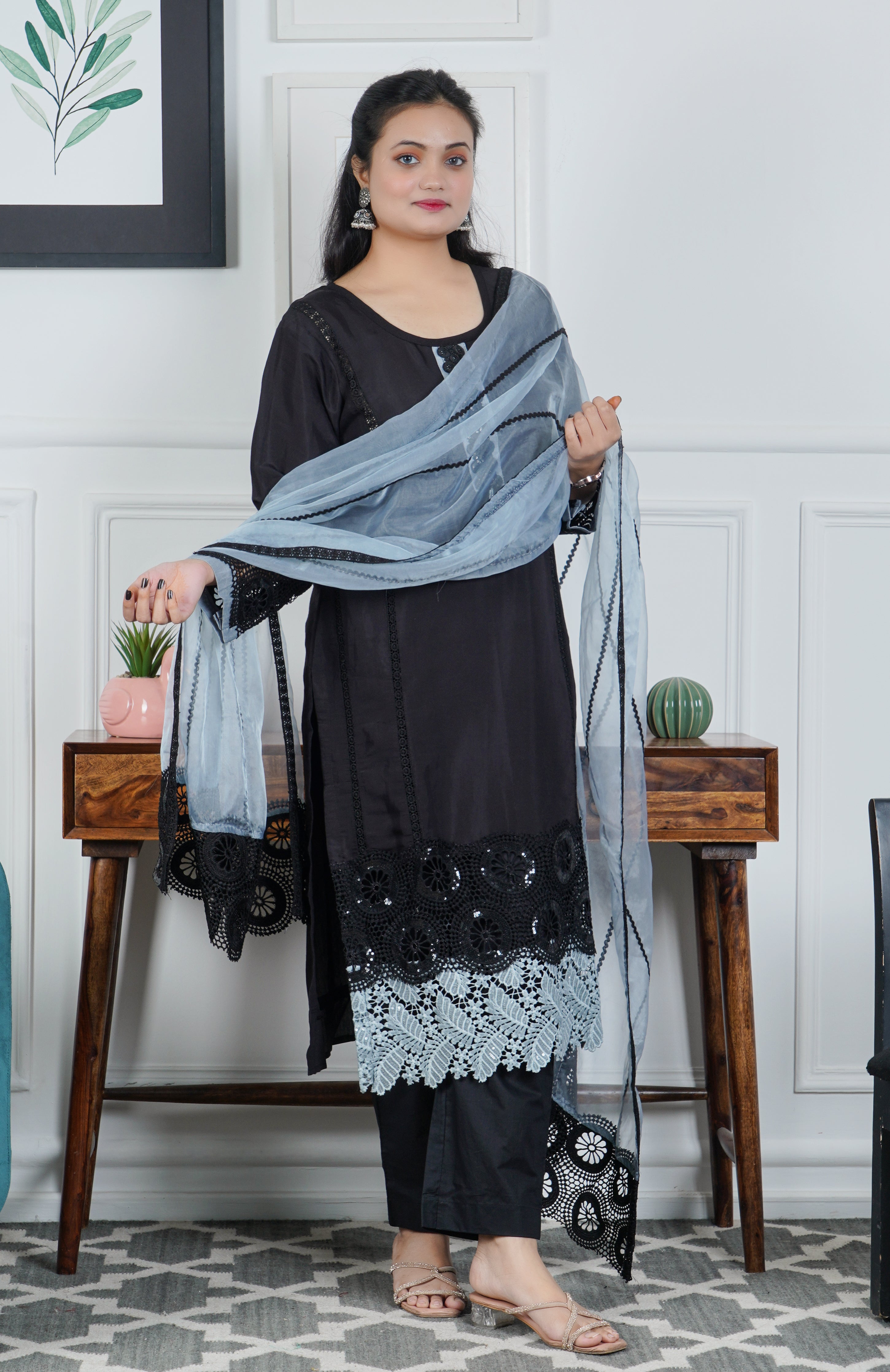 Black glaze cotton 3 piece dress