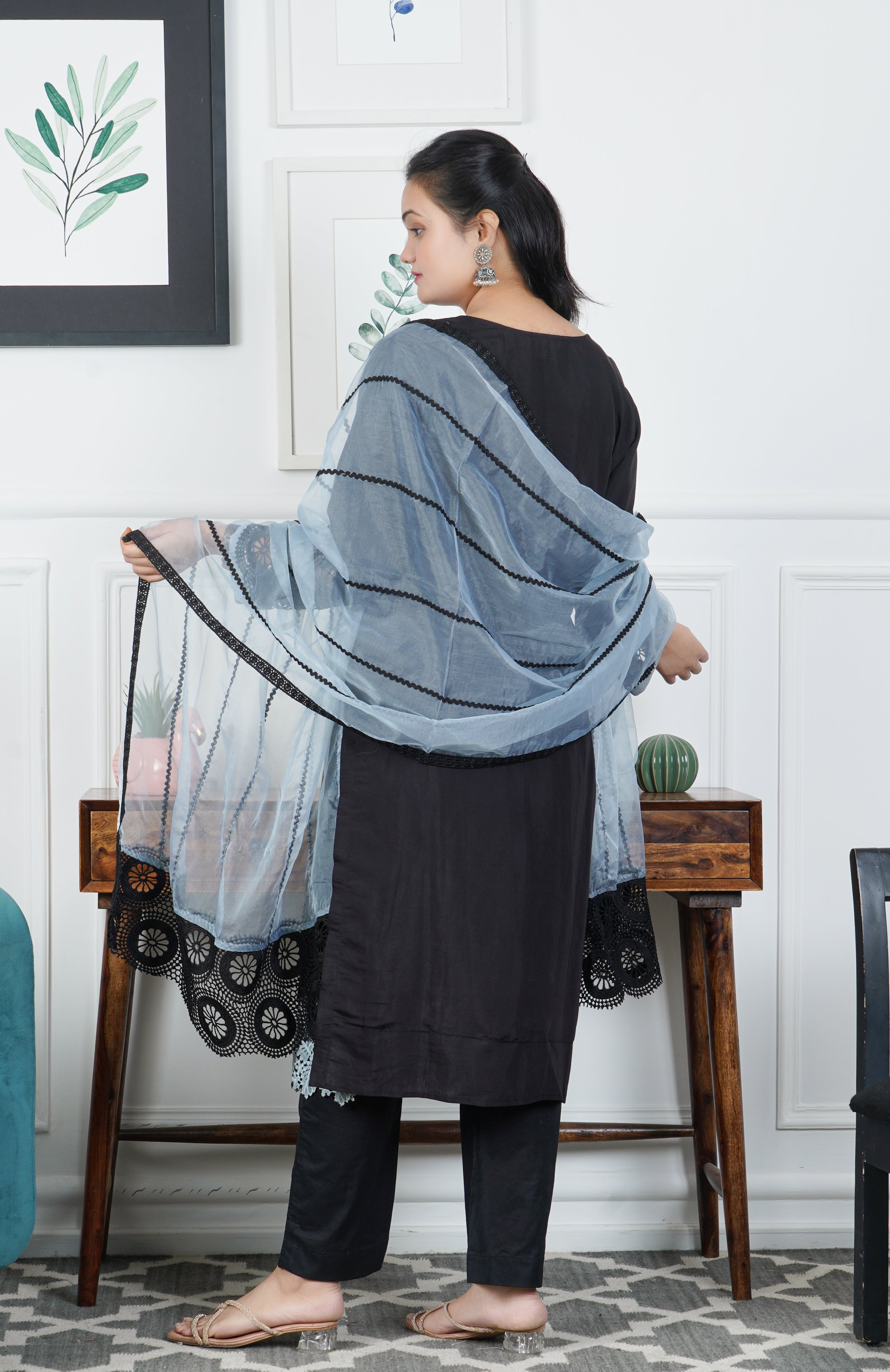 Black glaze cotton 3 piece dress