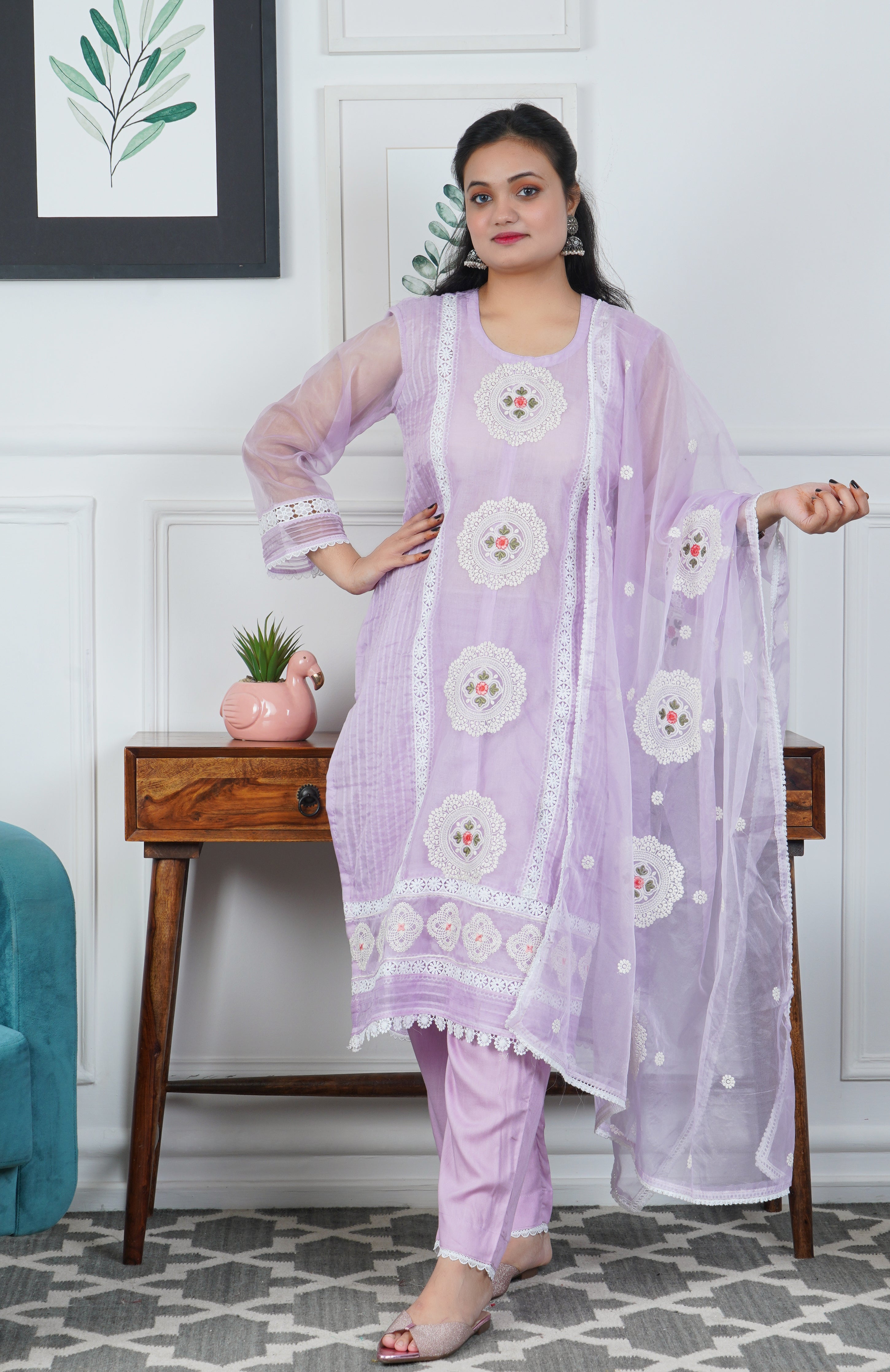 Lilac Pure organza 3 piece dress