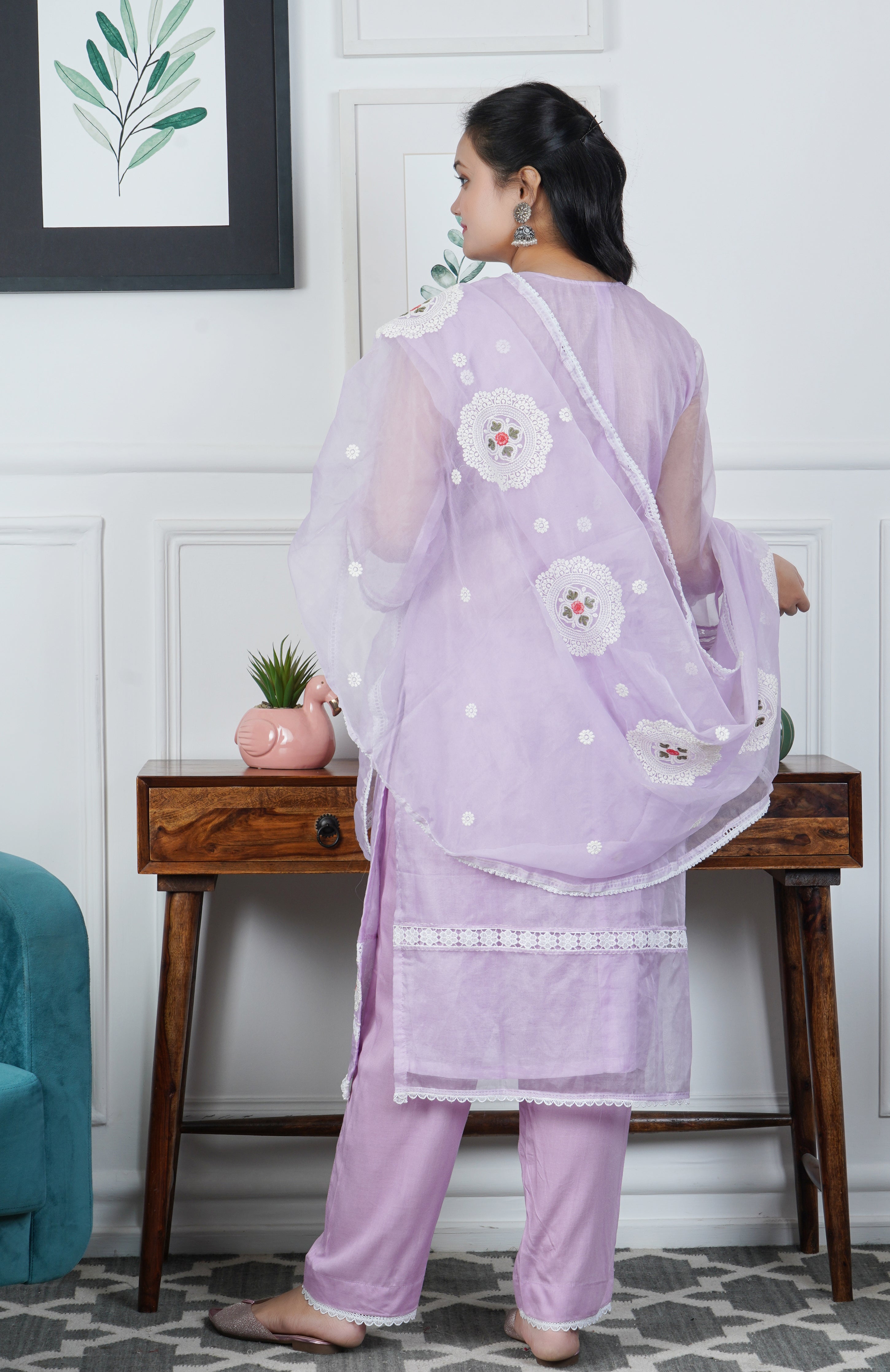 Lilac Pure organza 3 piece dress