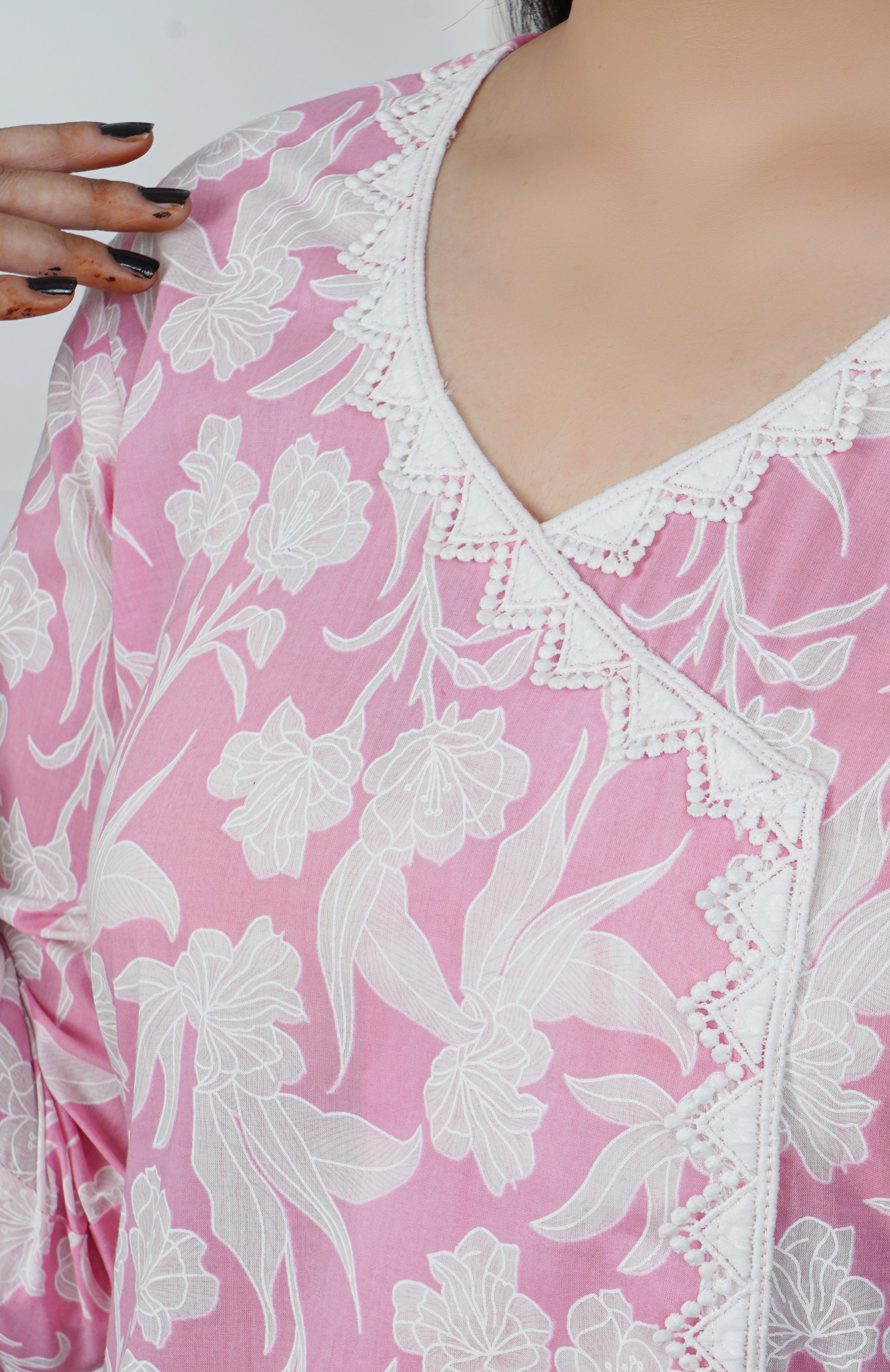 Pink Floral Printed Cotton Kurta with Trouser