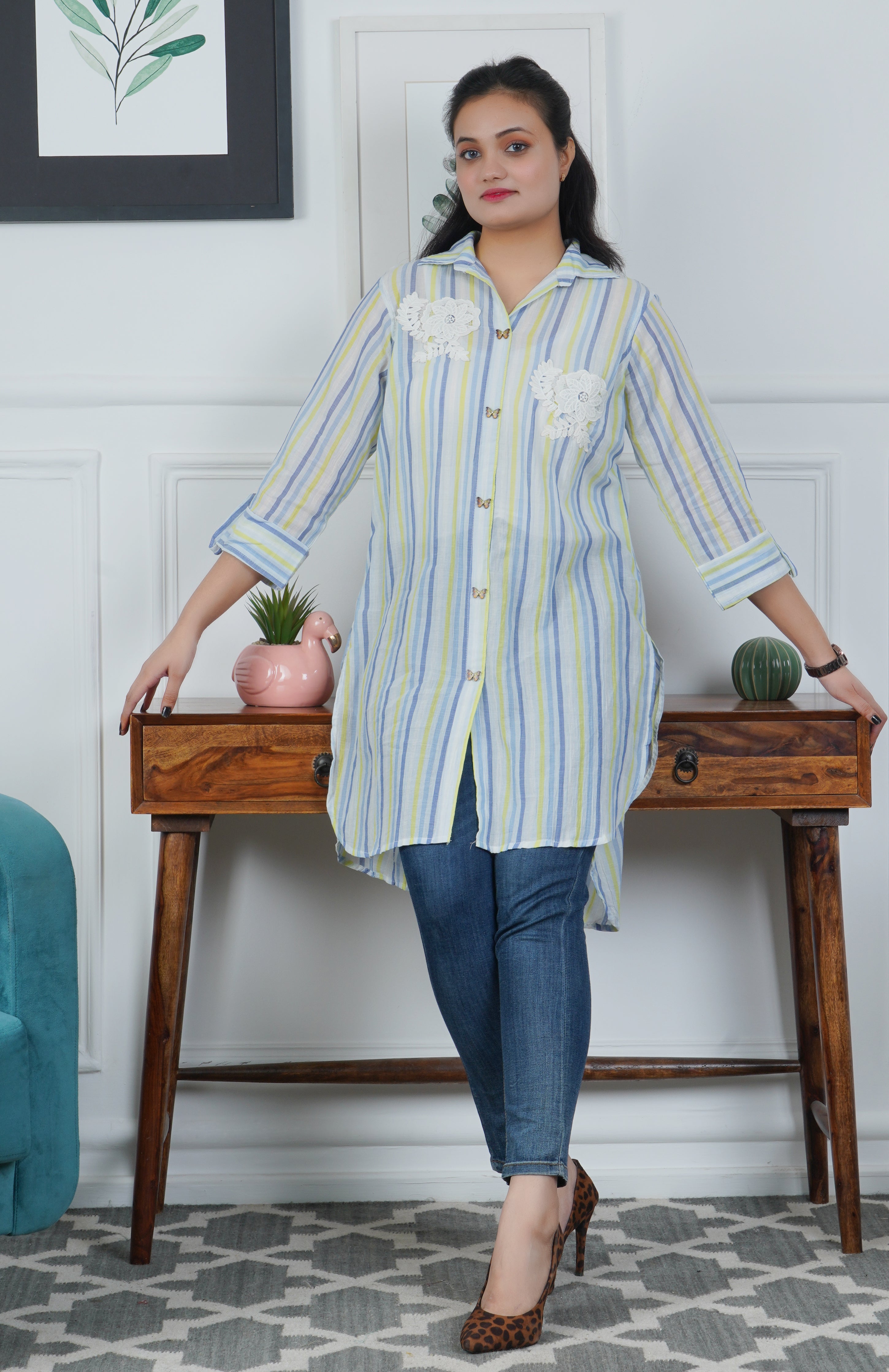 Blue Pure Cotton Linen Kurta