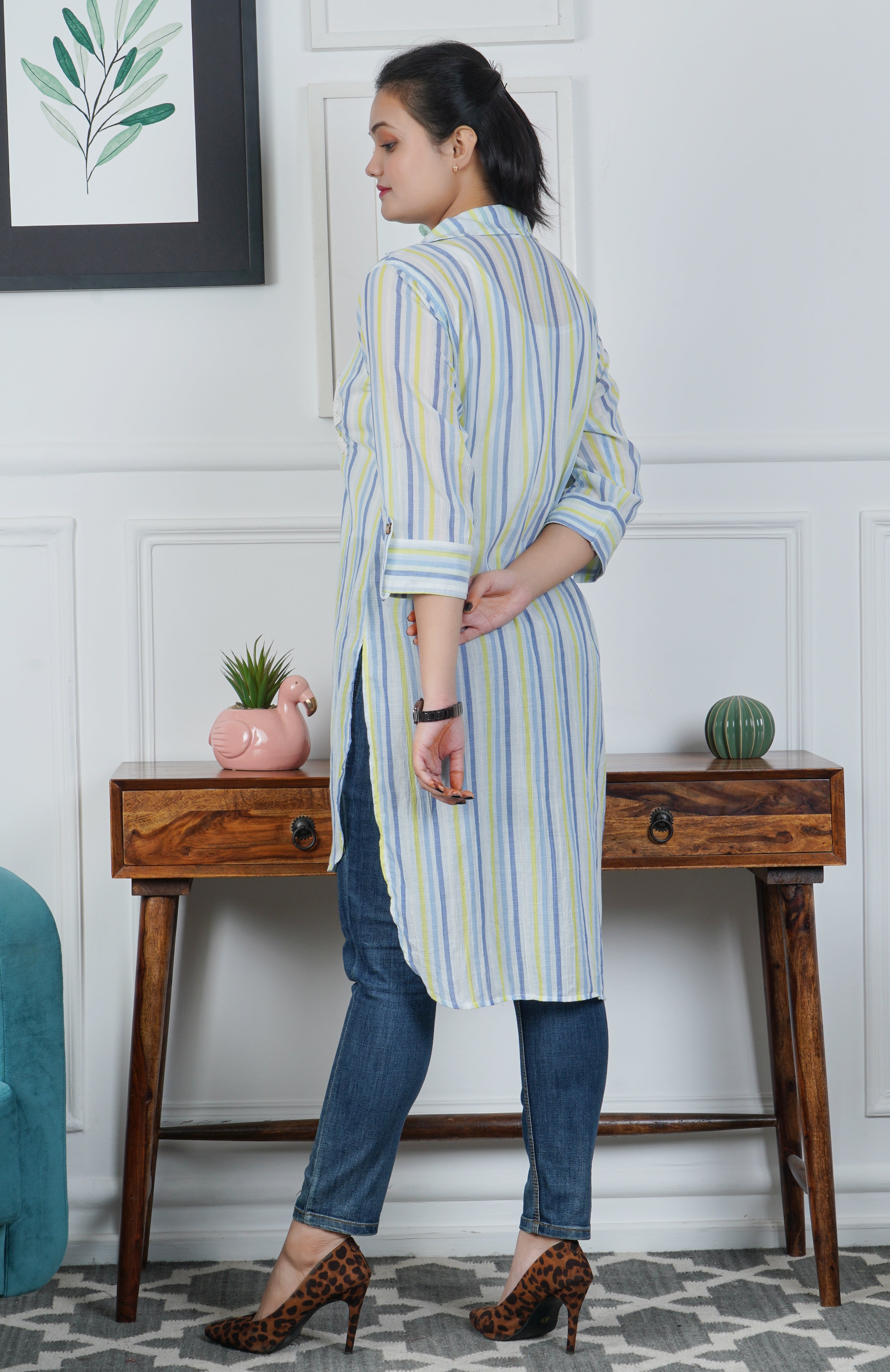 Blue Pure Cotton Linen Kurta