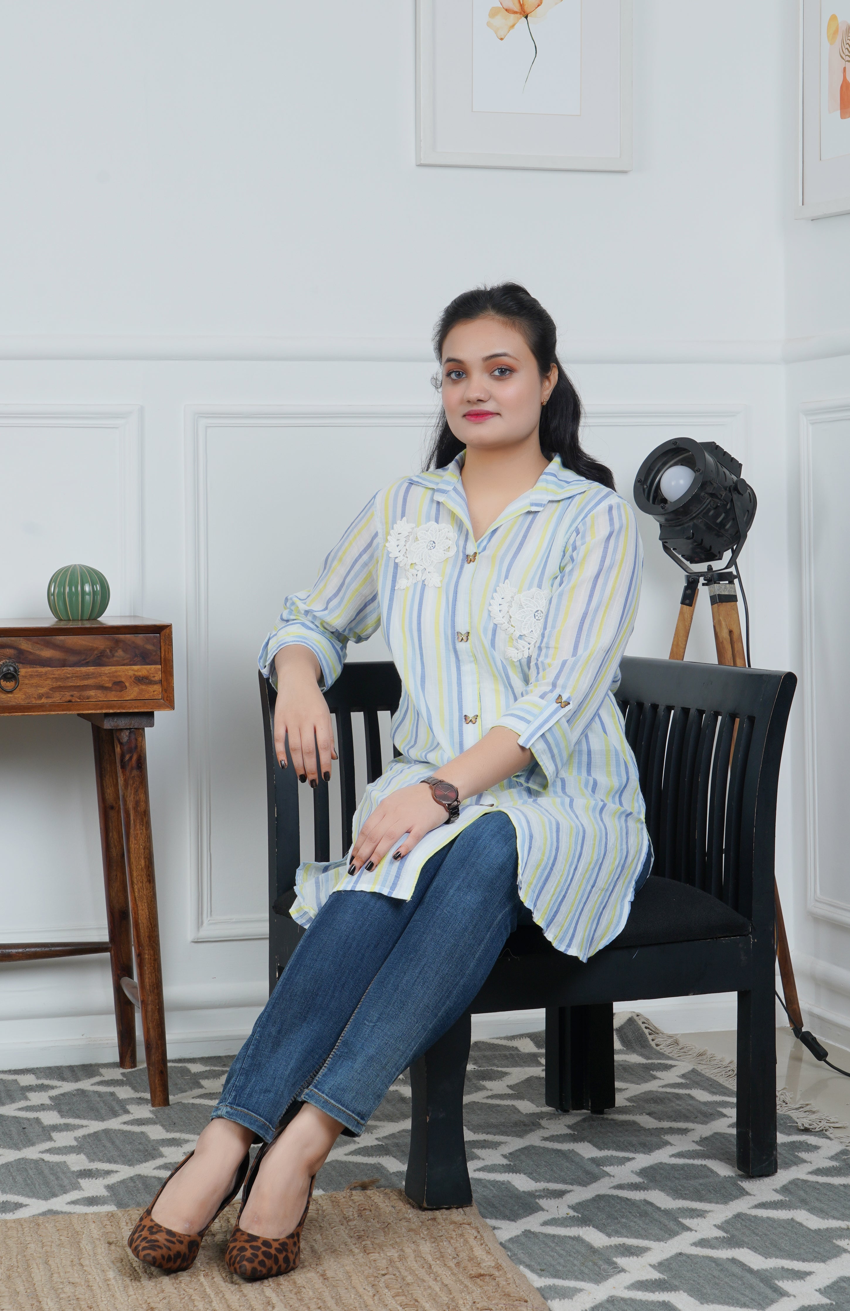 Blue Pure Cotton Linen Kurta