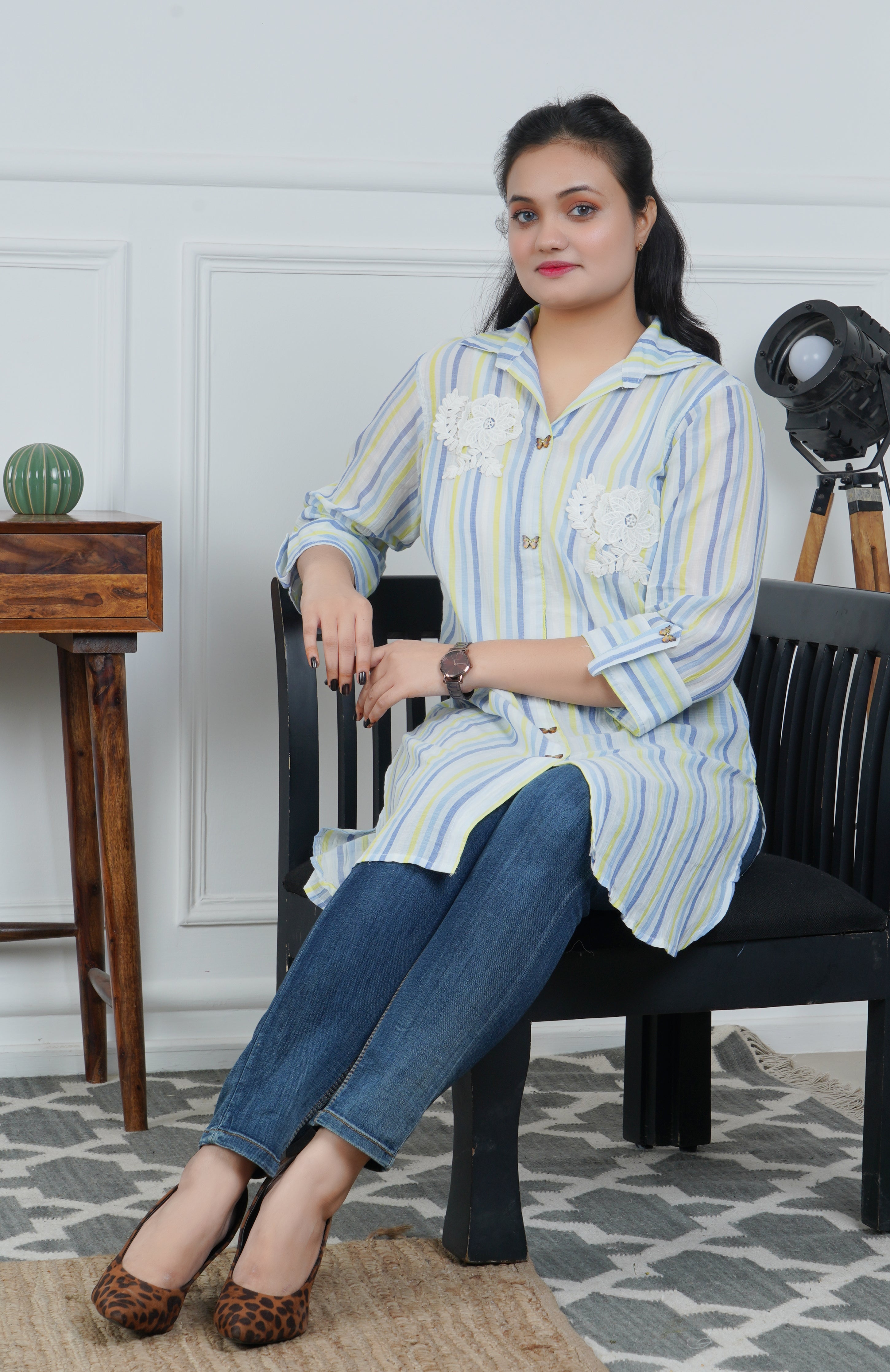 Blue Pure Cotton Linen Kurta