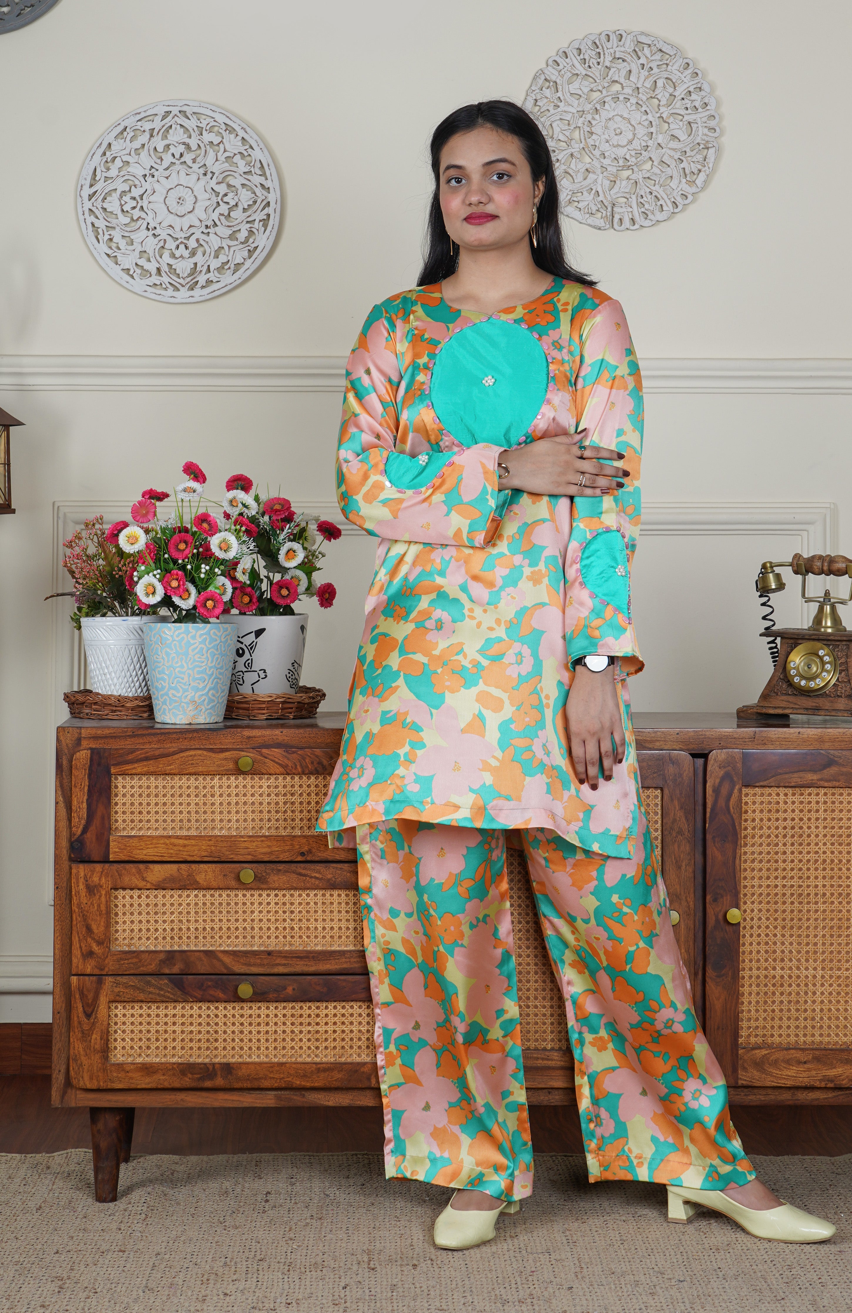 Italian Satin Printed Silk Co-ord Set