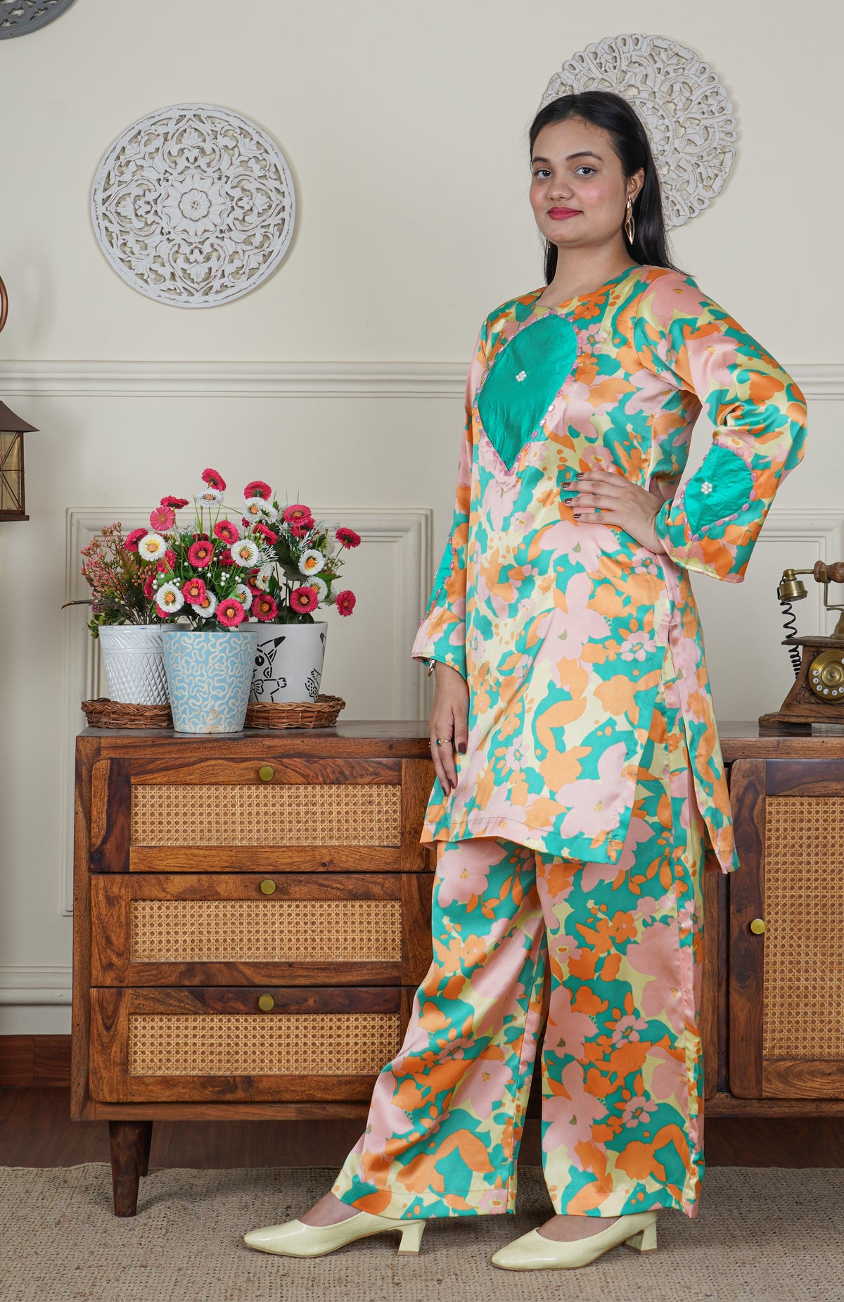 Italian Satin Printed Silk Co-ord Set