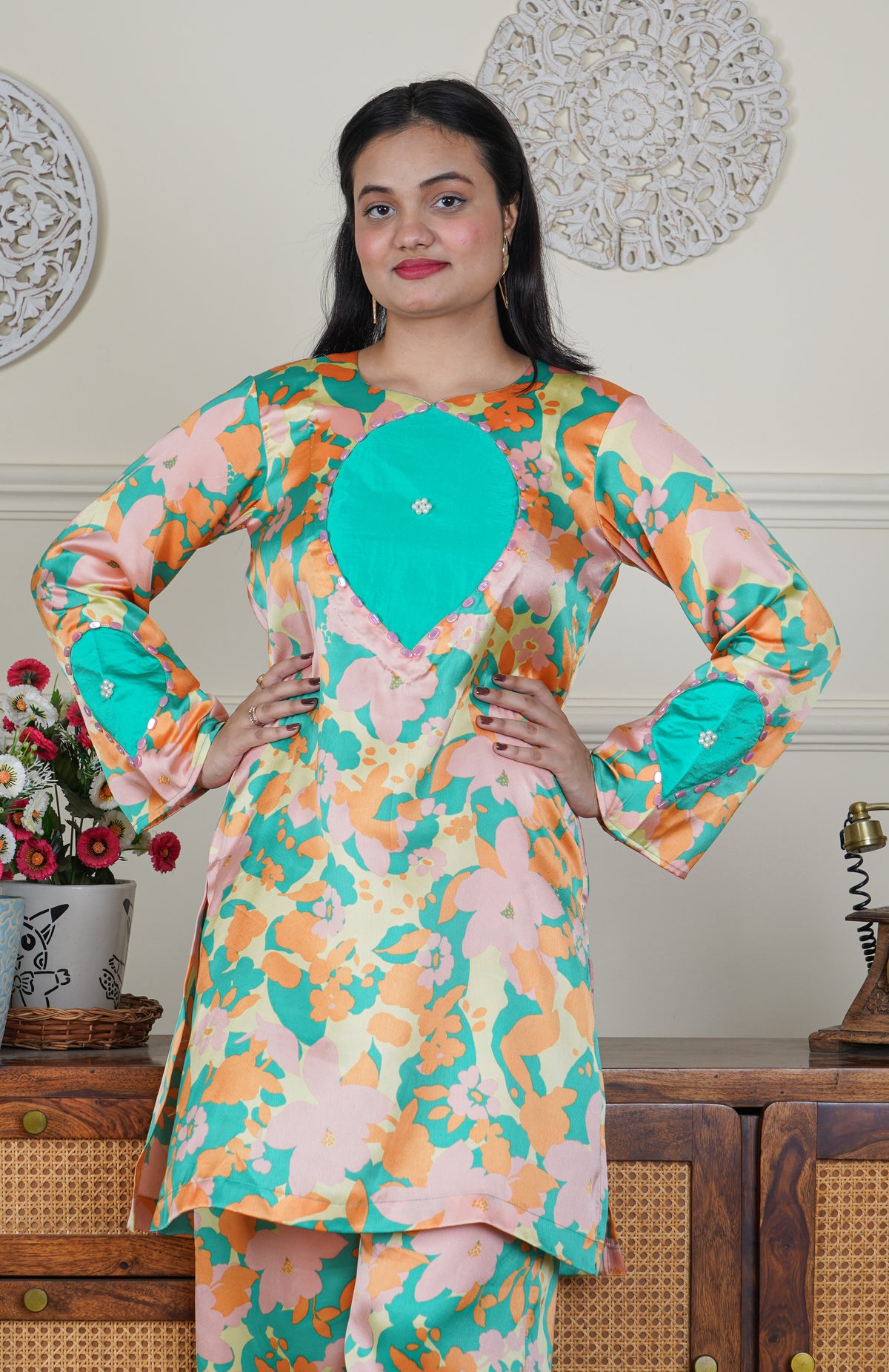 Italian Satin Printed Silk Co-ord Set