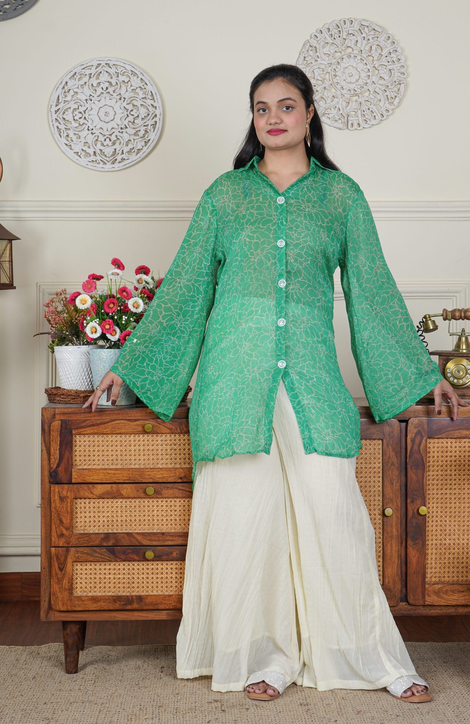 Mint Whisper Flared Printed Georgette Co-ord Set