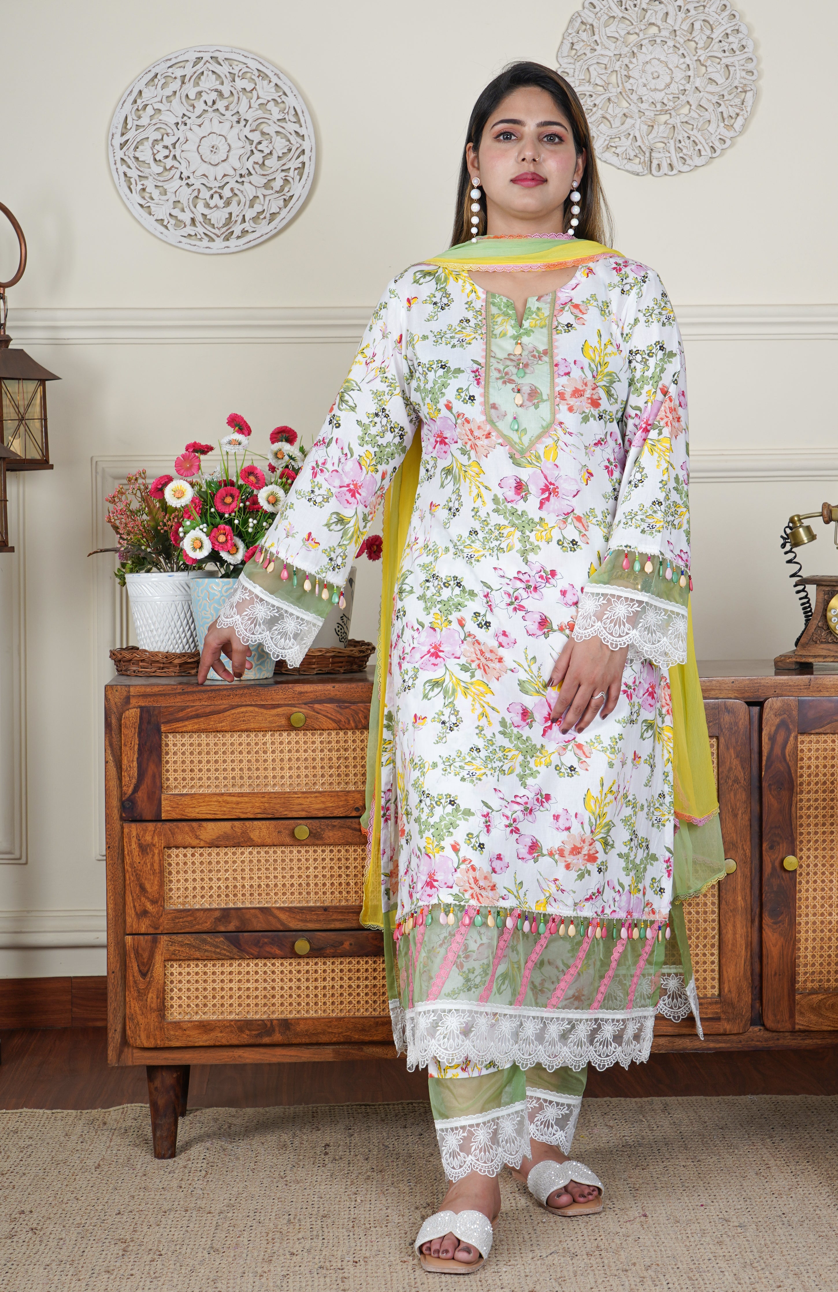 Pure Lawn Designer White and Floral Print 3 Piece Dress