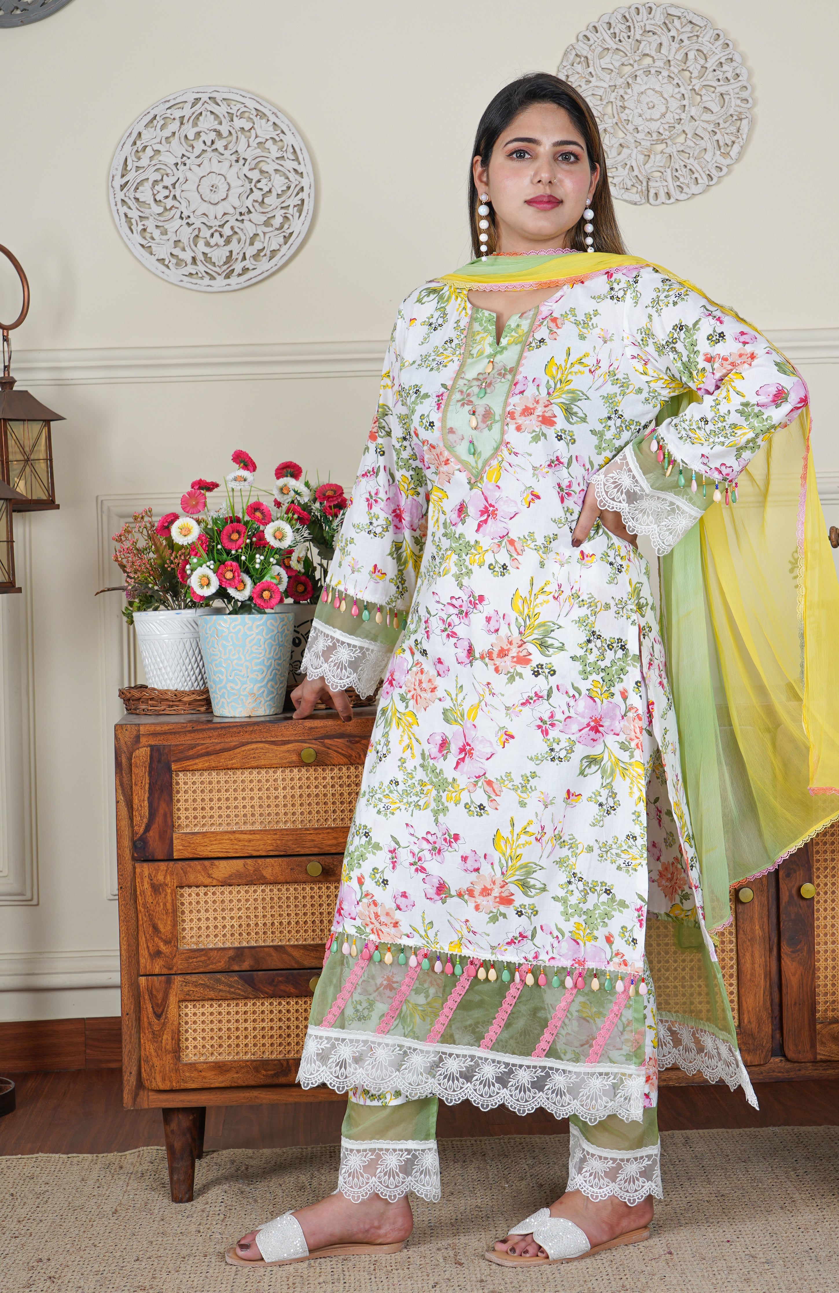 Pure Lawn Designer White and Floral Print 3 Piece Dress