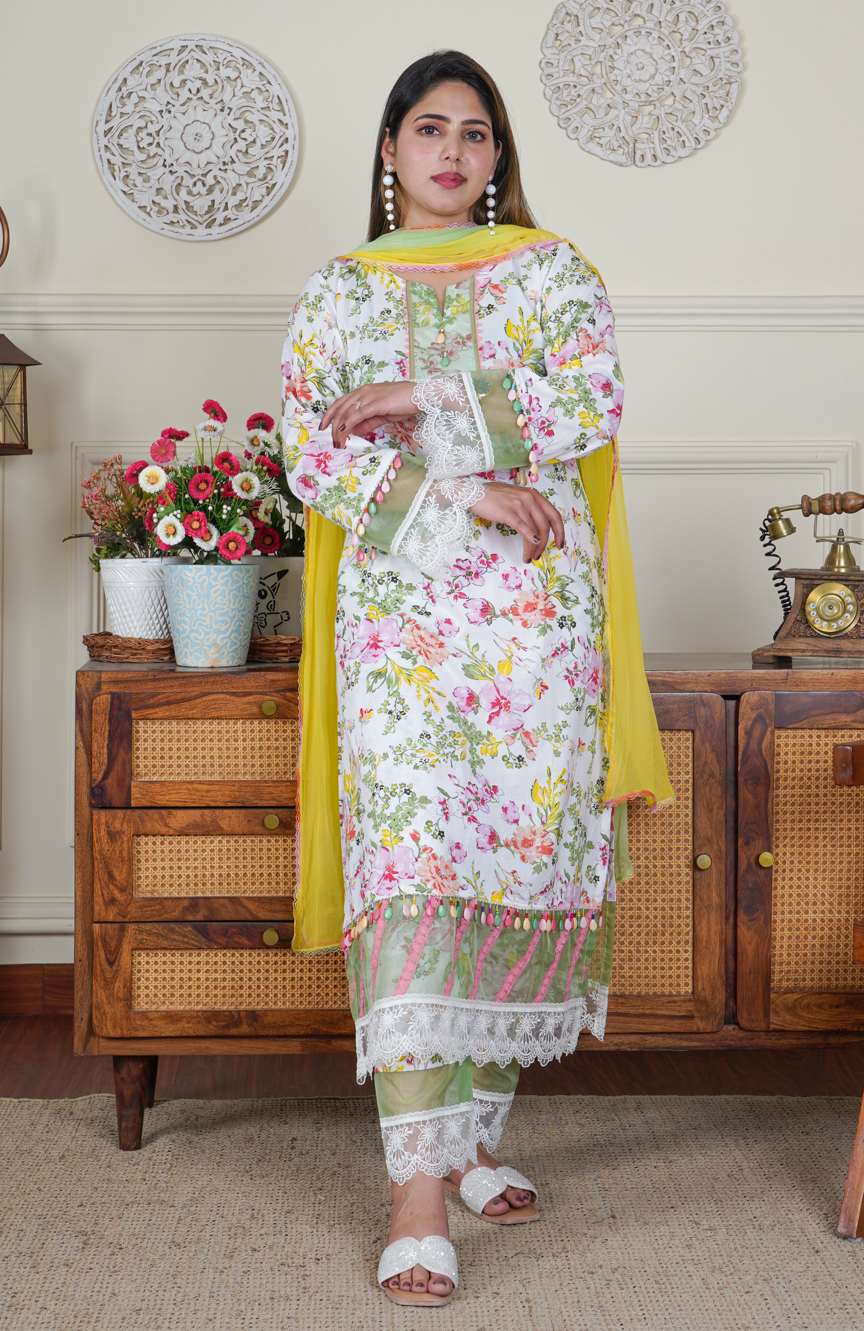 Pure Lawn Designer White and Floral Print 3 Piece Dress