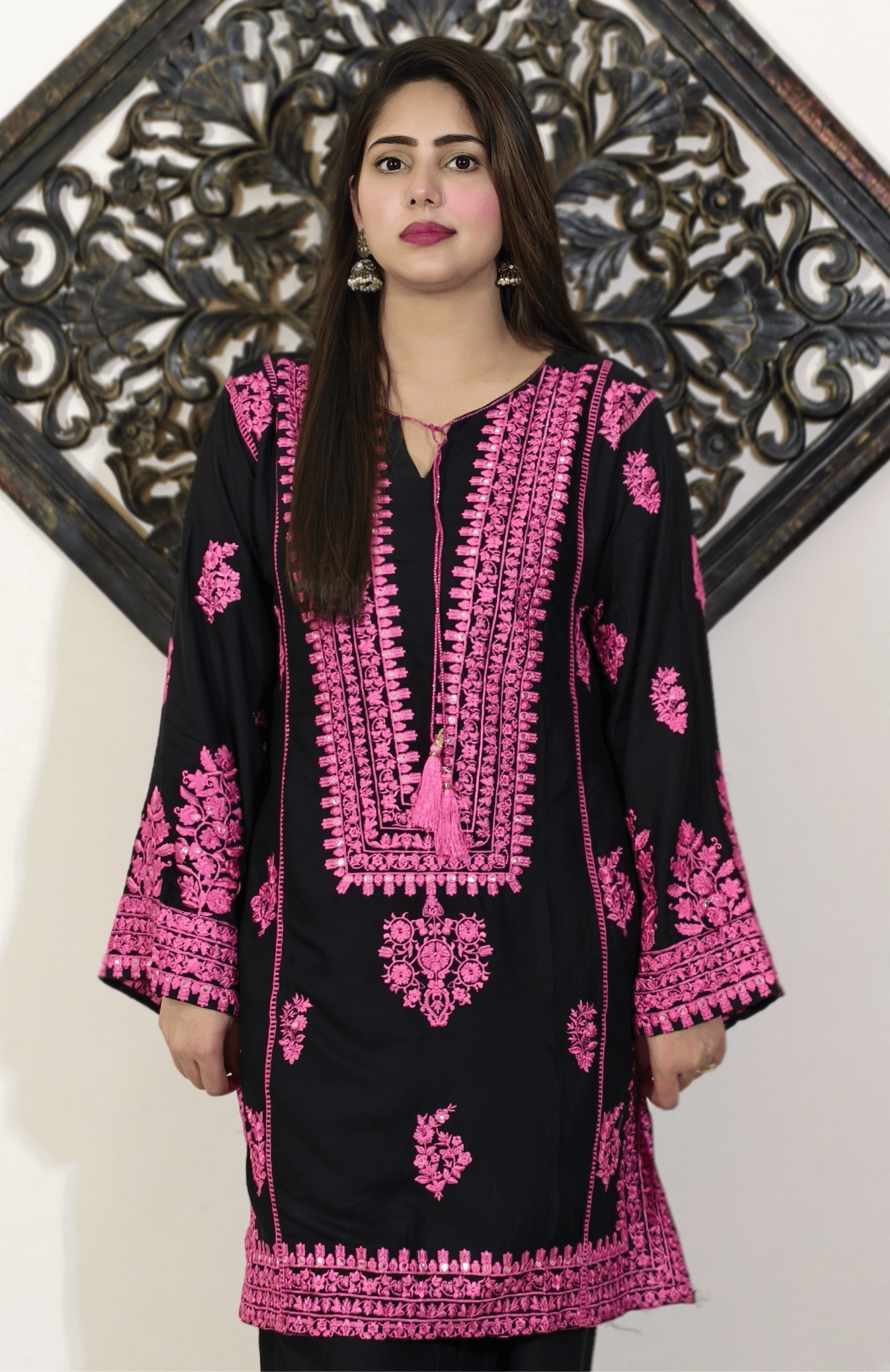 Black and Pink Embroidered Pakistani Co-ord Set
