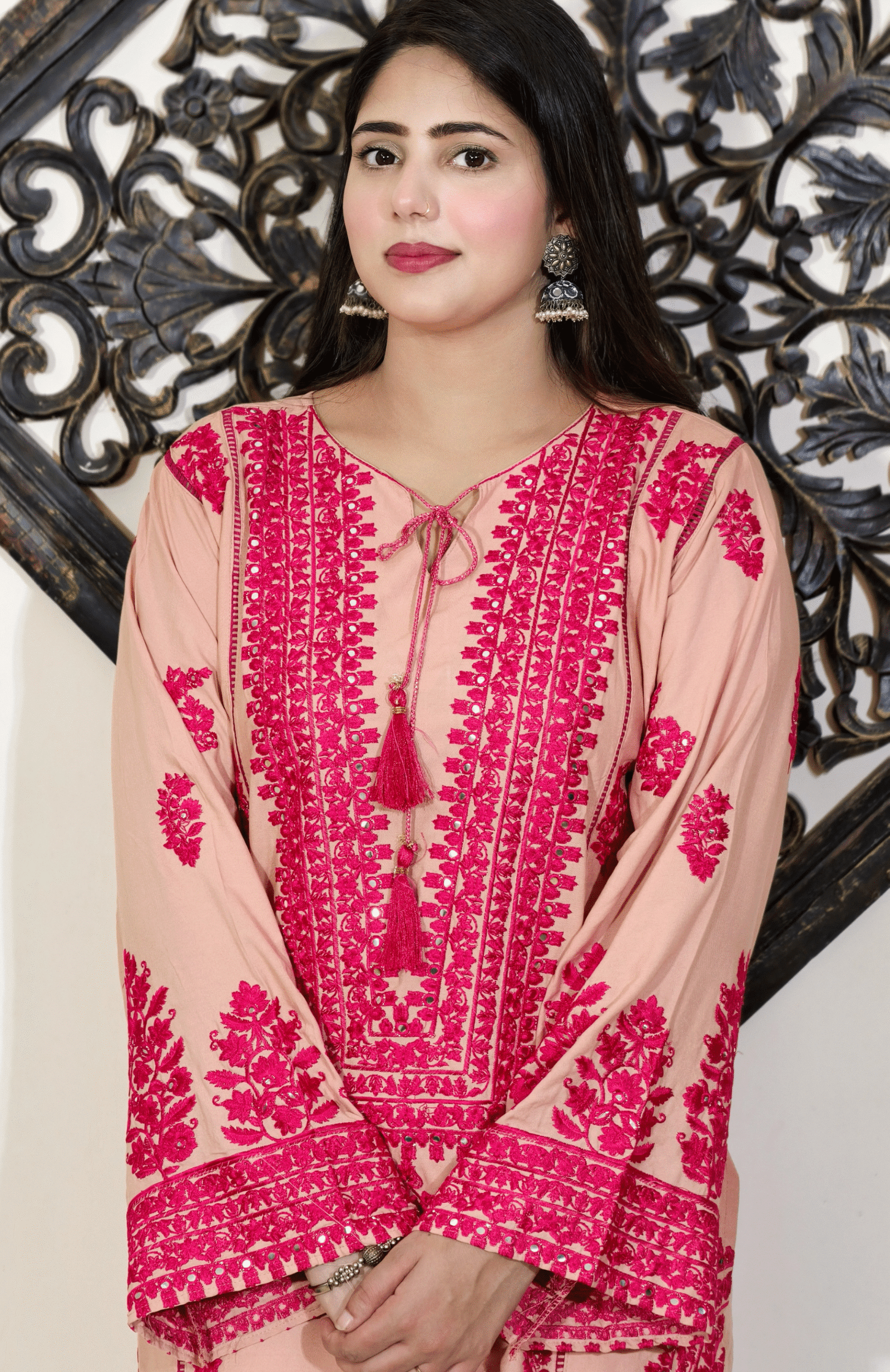 Peach & Pink Embroidered Embroidered Pakistani Co-ord Set